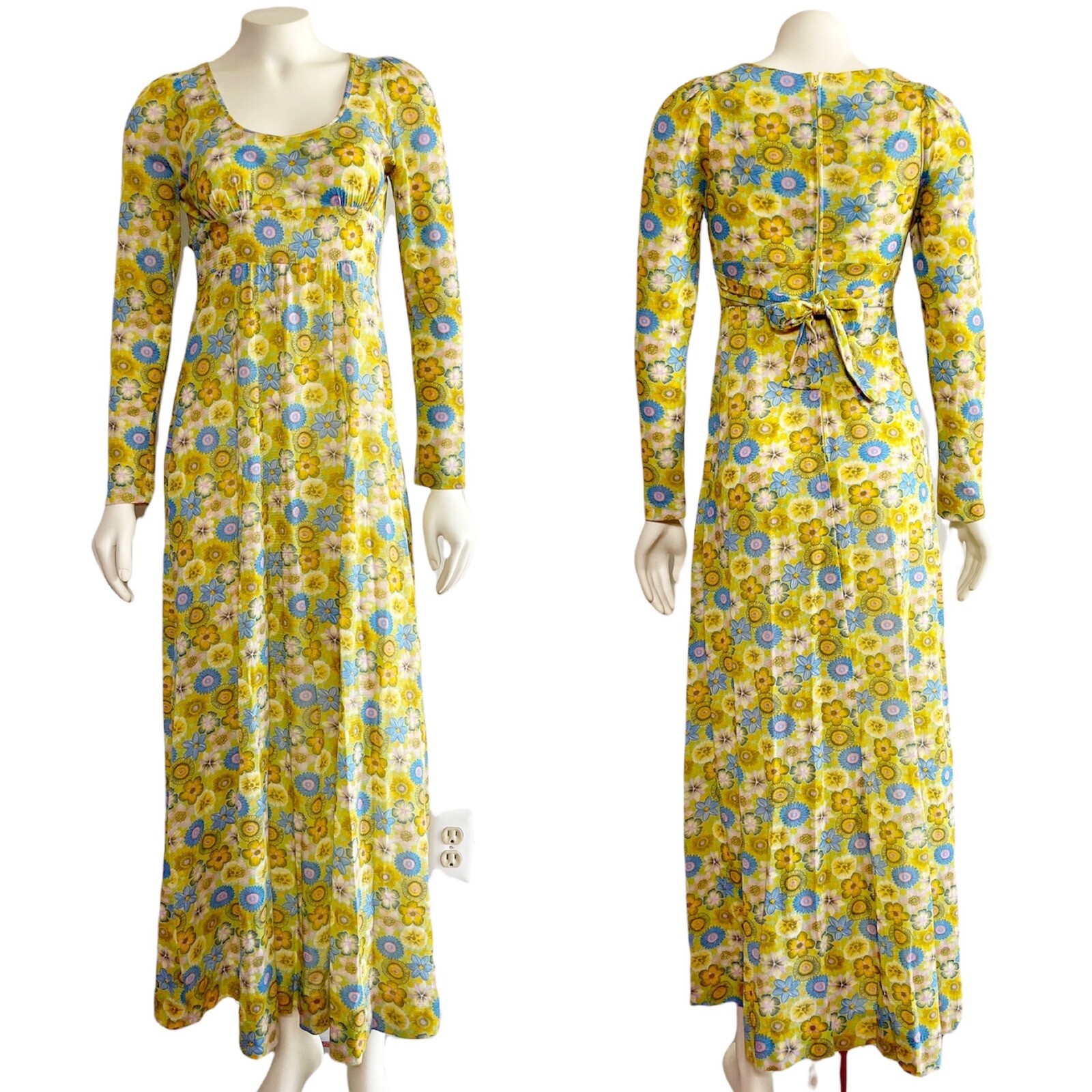 Phase II California 1970 70s Maxi Hippie Floral Dress Vintage