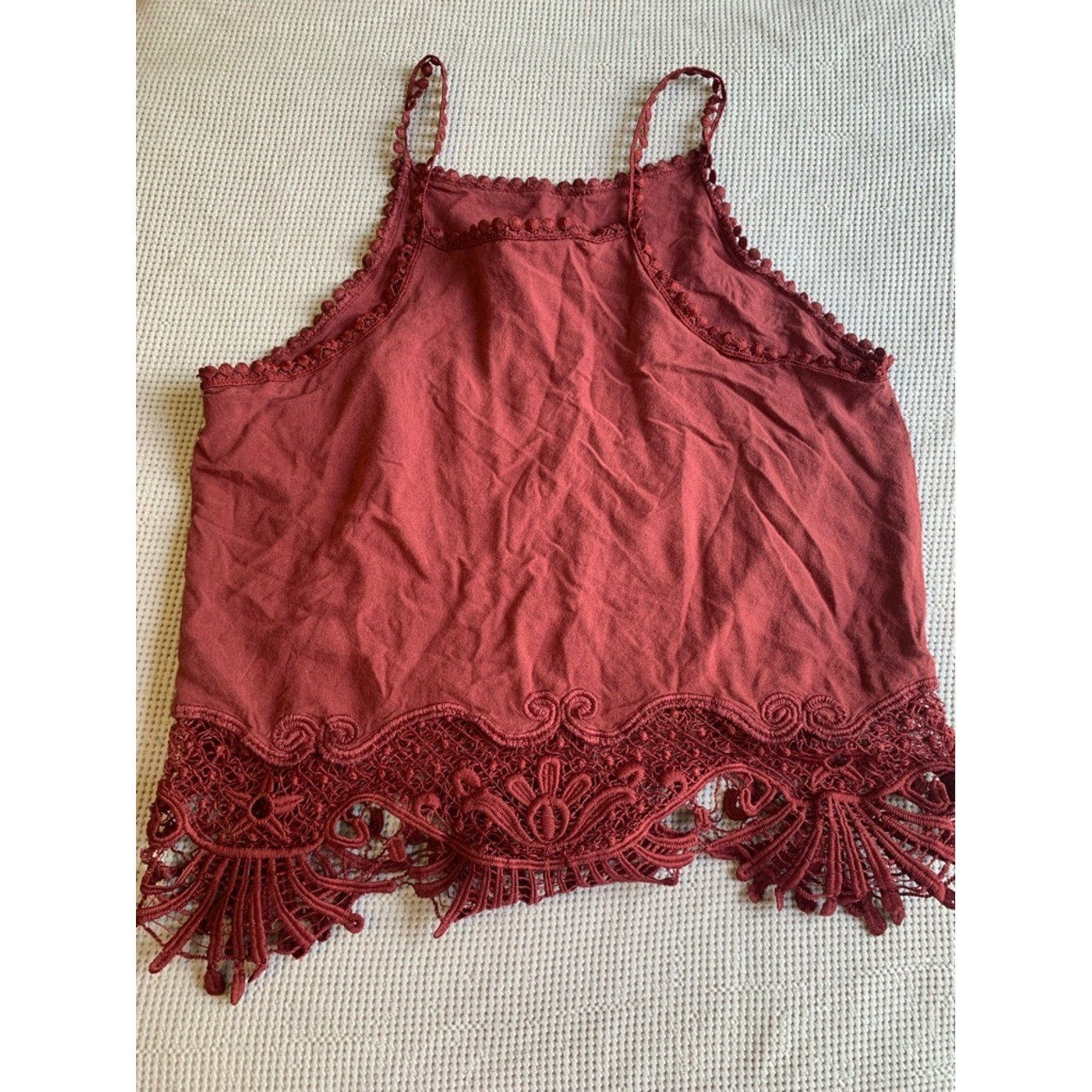 Rue 21 Boho Lace-Hem Burgundy Spaghetti Strap Tank Top Small Festival Summer