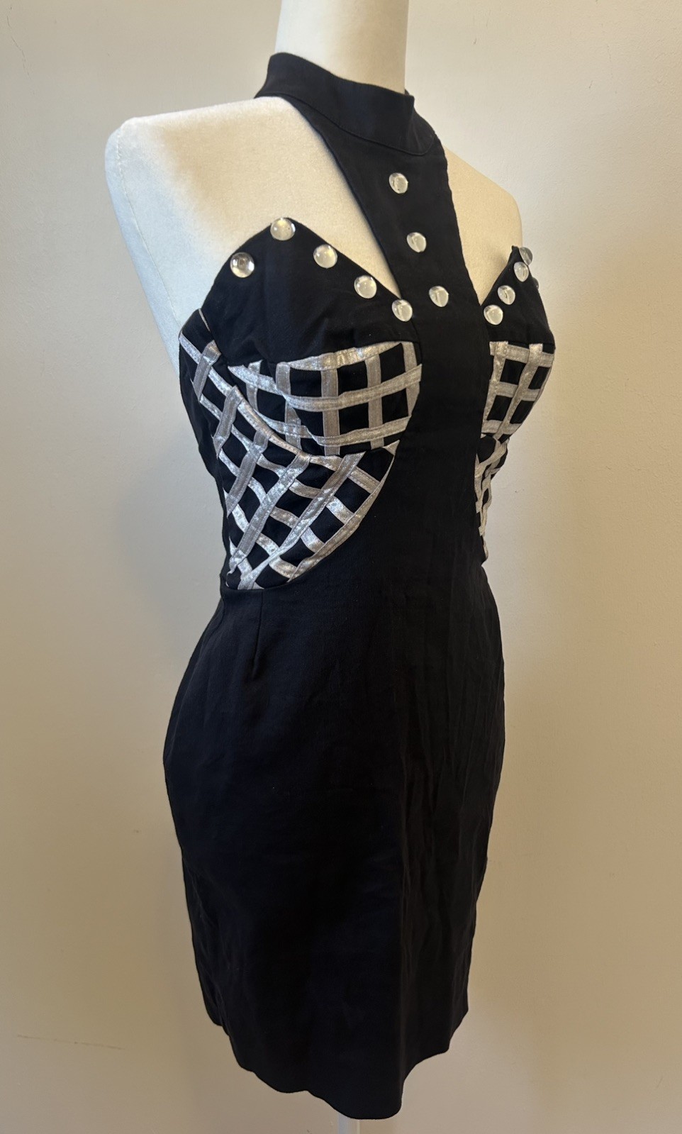 Vintage 80s/90s Private Club Studded Embellished Bustier Halter Bodycon Dress