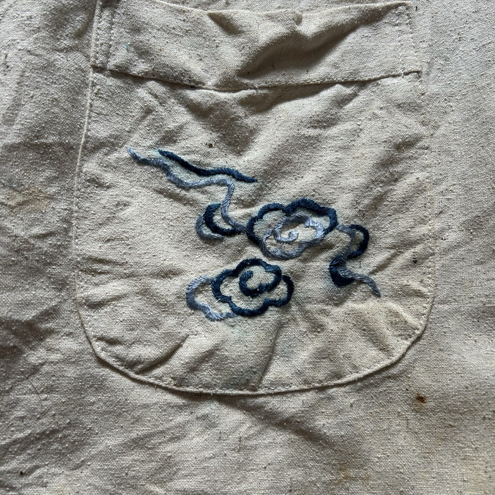 Antique Vintage Cream Raw Silk Cotton Kimono Dragon Embroidery Robe OSFM