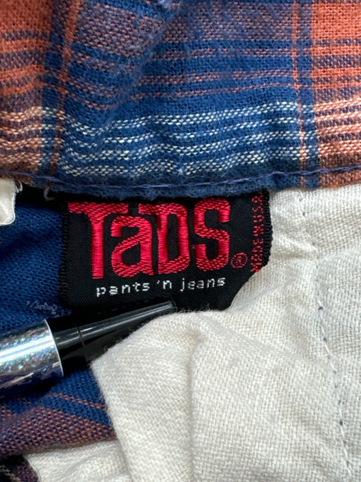Vintage 1970s Tads Plaid Bell Bottoms Deadstock Pants Blue red Orange White