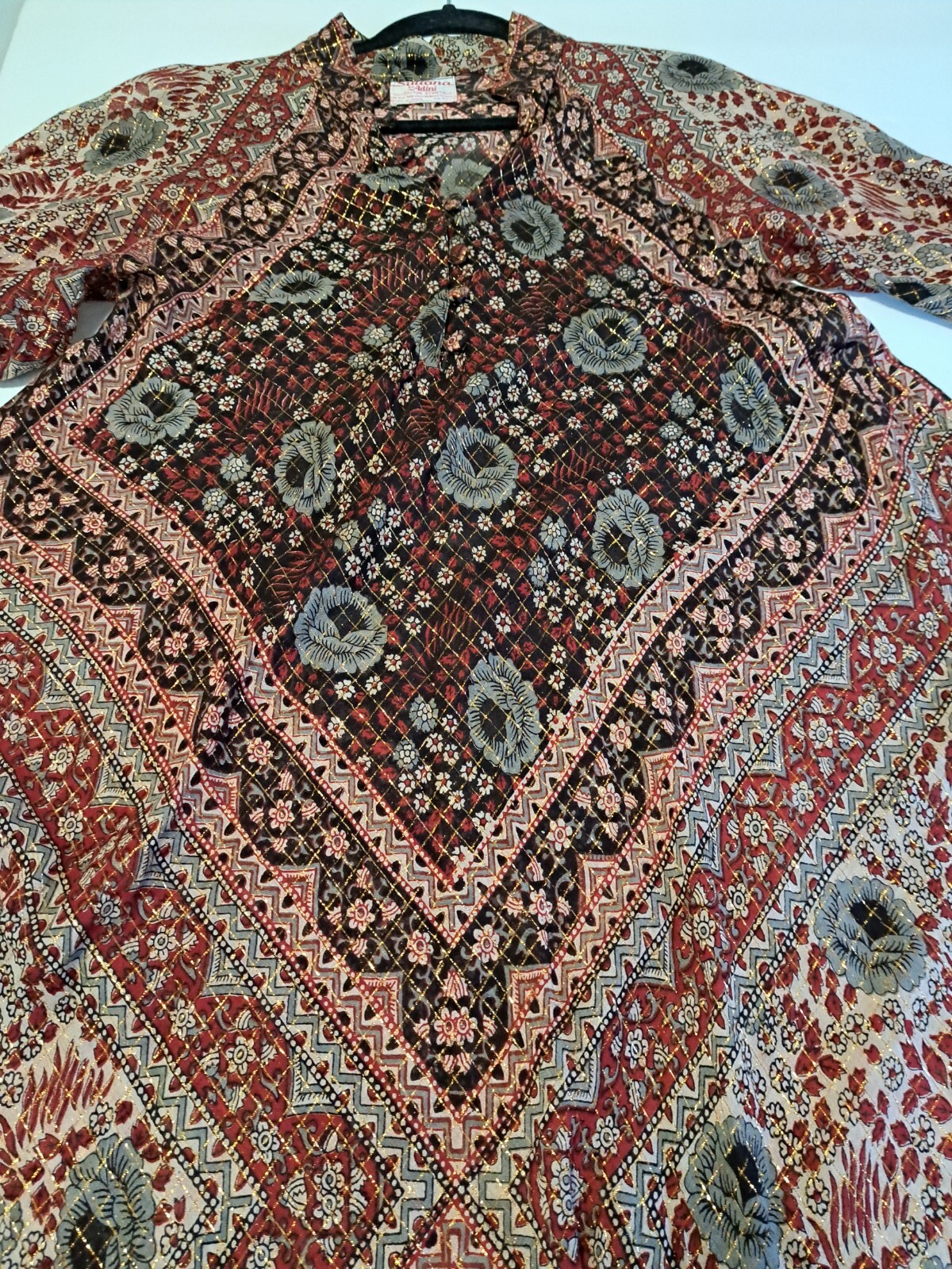 Sultana By Adini Dress Vintage Maxi Beautiful Rare India Cotton Gauze Lurex