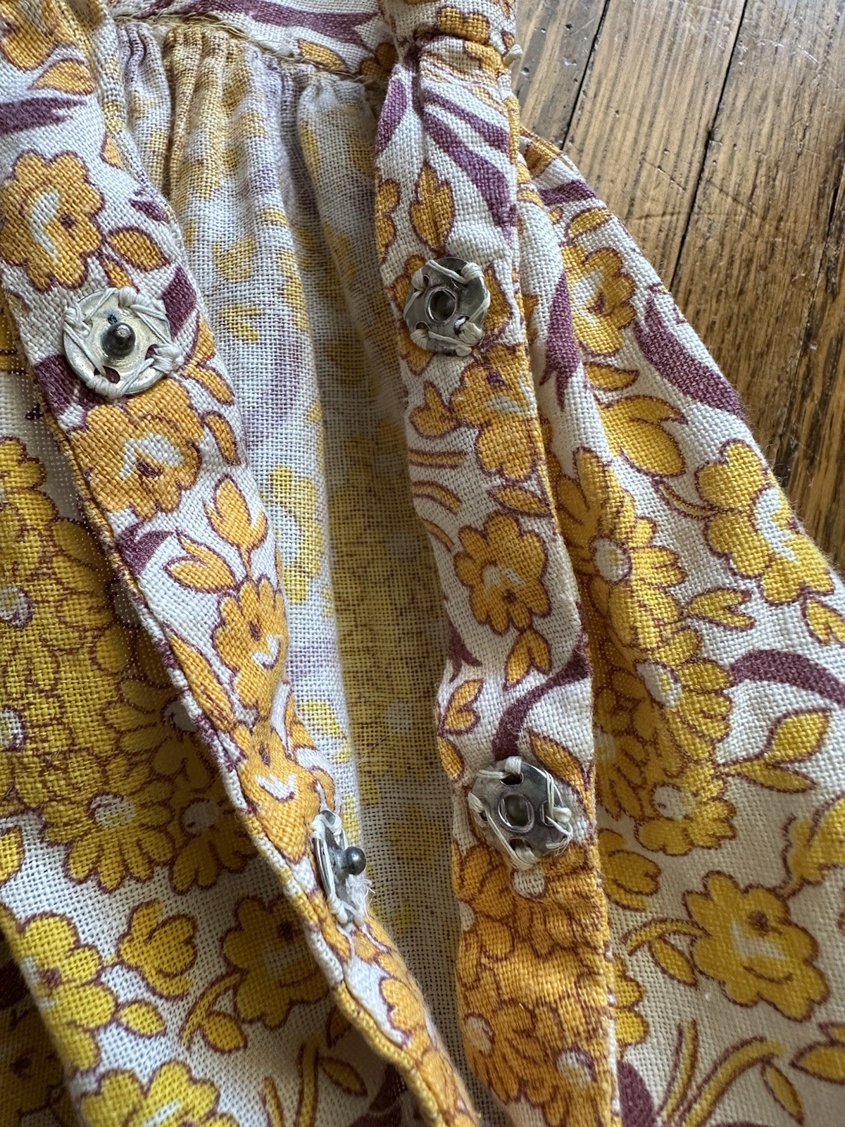 1930s 40s Feed Sack Skirt 28” Waist Yellow Floral Bows Fabric Cotton Prairie VTG