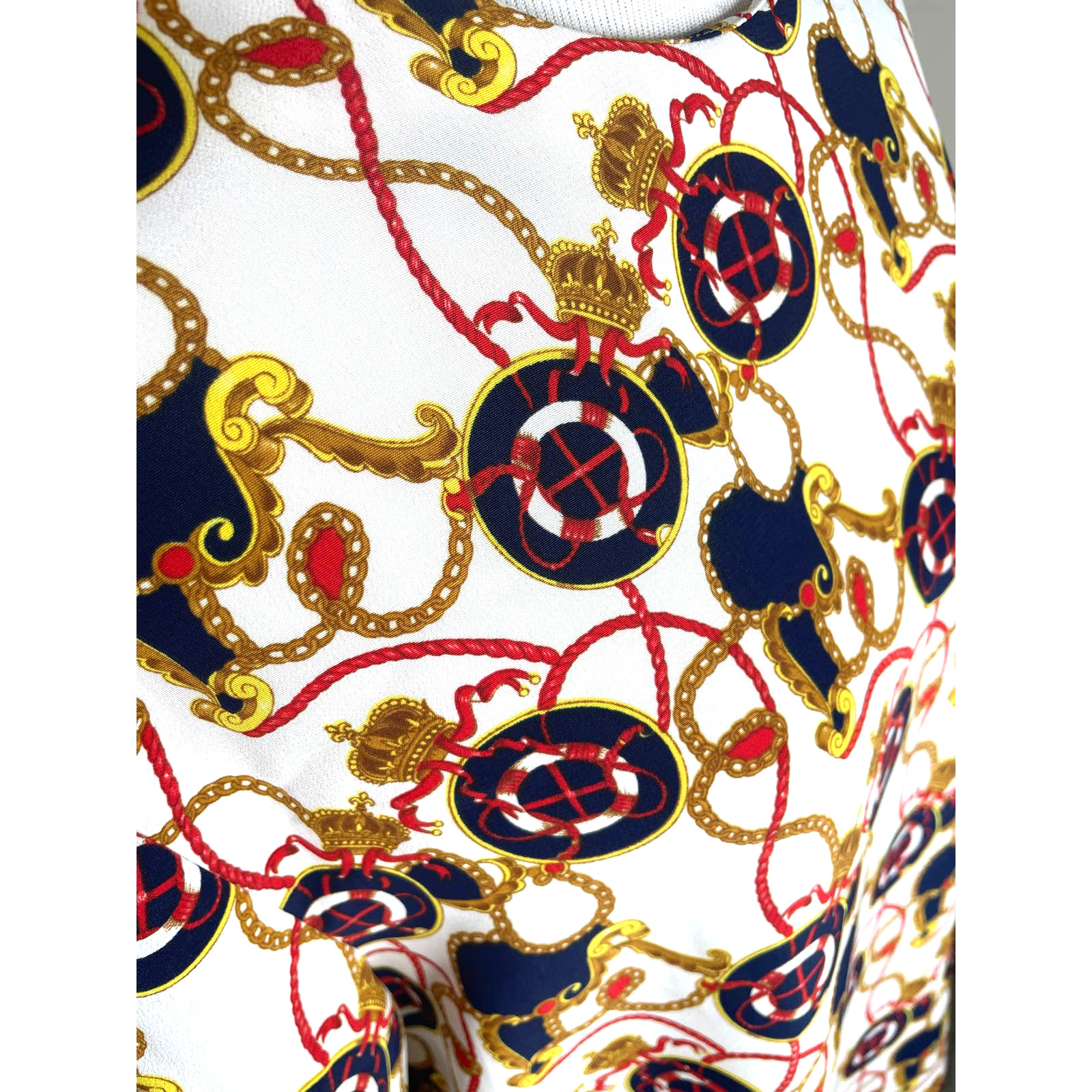 Vintage Blouse Haberdashery Leslie Fay Womens Shirt 12 Career Blue Cream Red