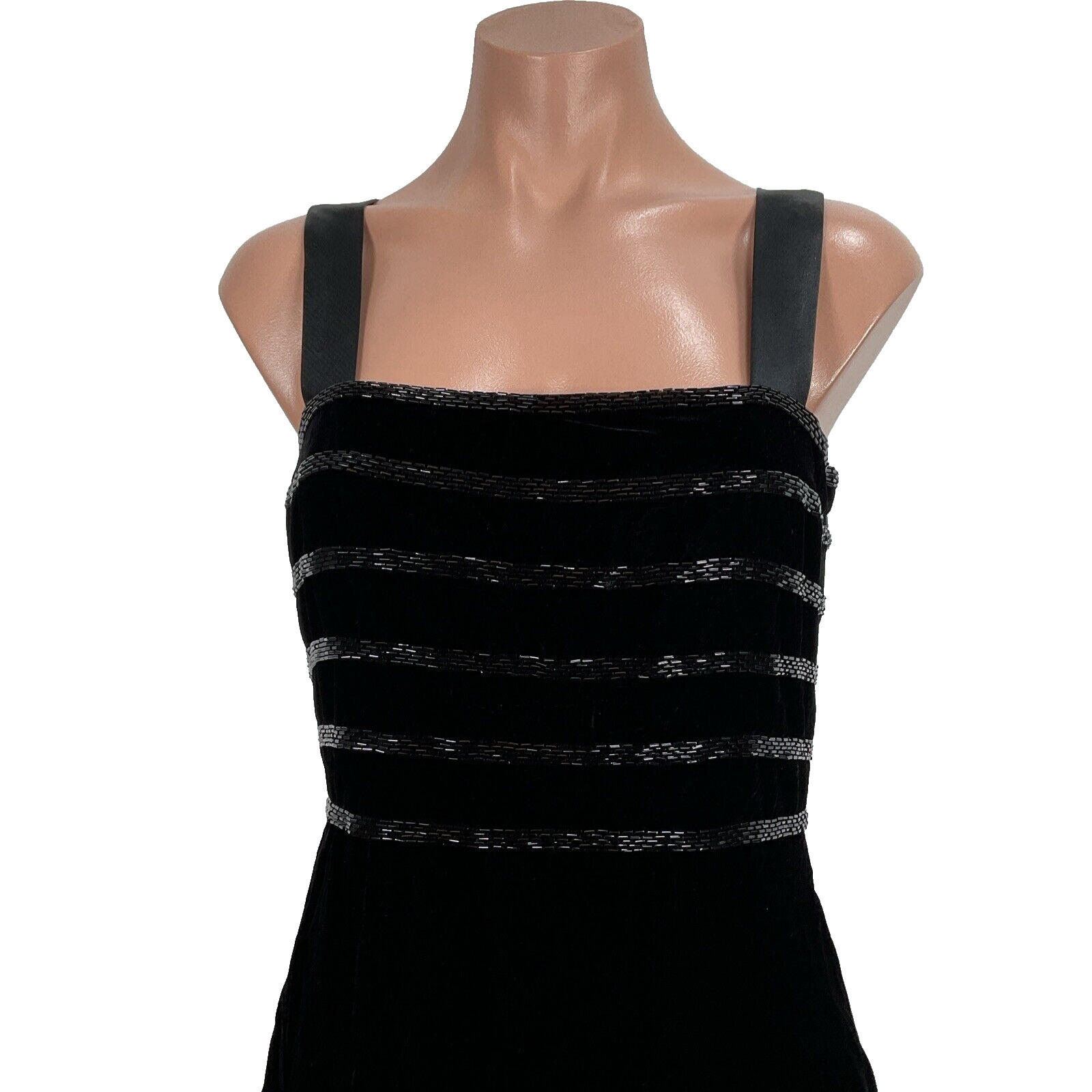 Vtg Nite Line Della Roufogali Beaded Strappy Black Velvet Dress Caged 4 90s