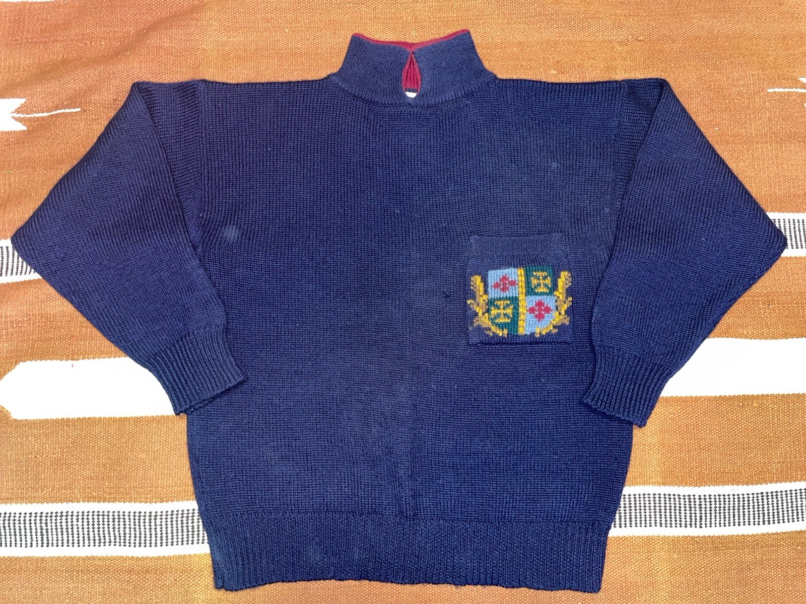 Vintage Deans Of Scotland Crest Blue Cardigan Sweater Small Wool Ralph Lauren