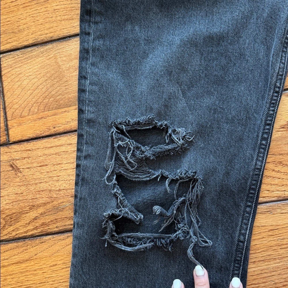 AGOLDE 90s Mid Rise Loose Fit in Vagabond Washed Black Sz 25 Distressed Boho