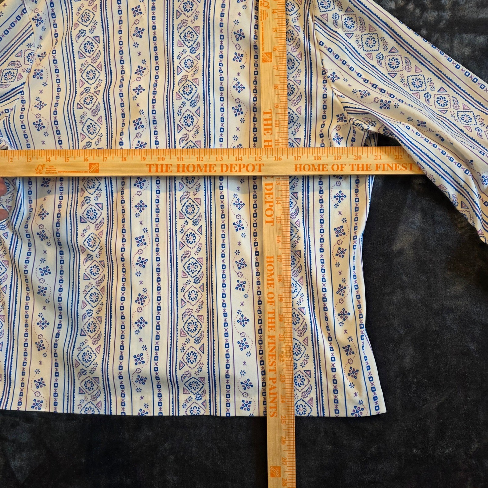 Vintage Lady Graff Blouse Size 38 Blue White Geometric Stripe Button Up USA Made