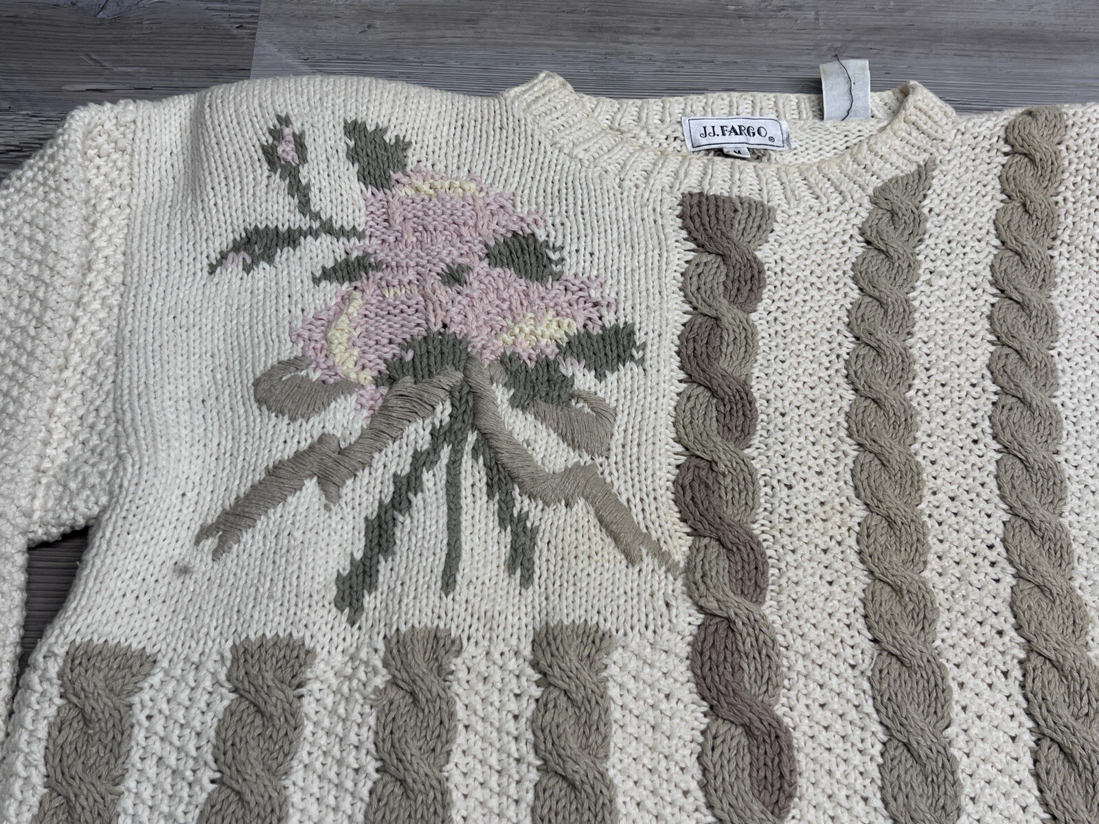Vintage Floral Heart Patchwork Knit Pullover Sweater Cottagecore Grandmacore M