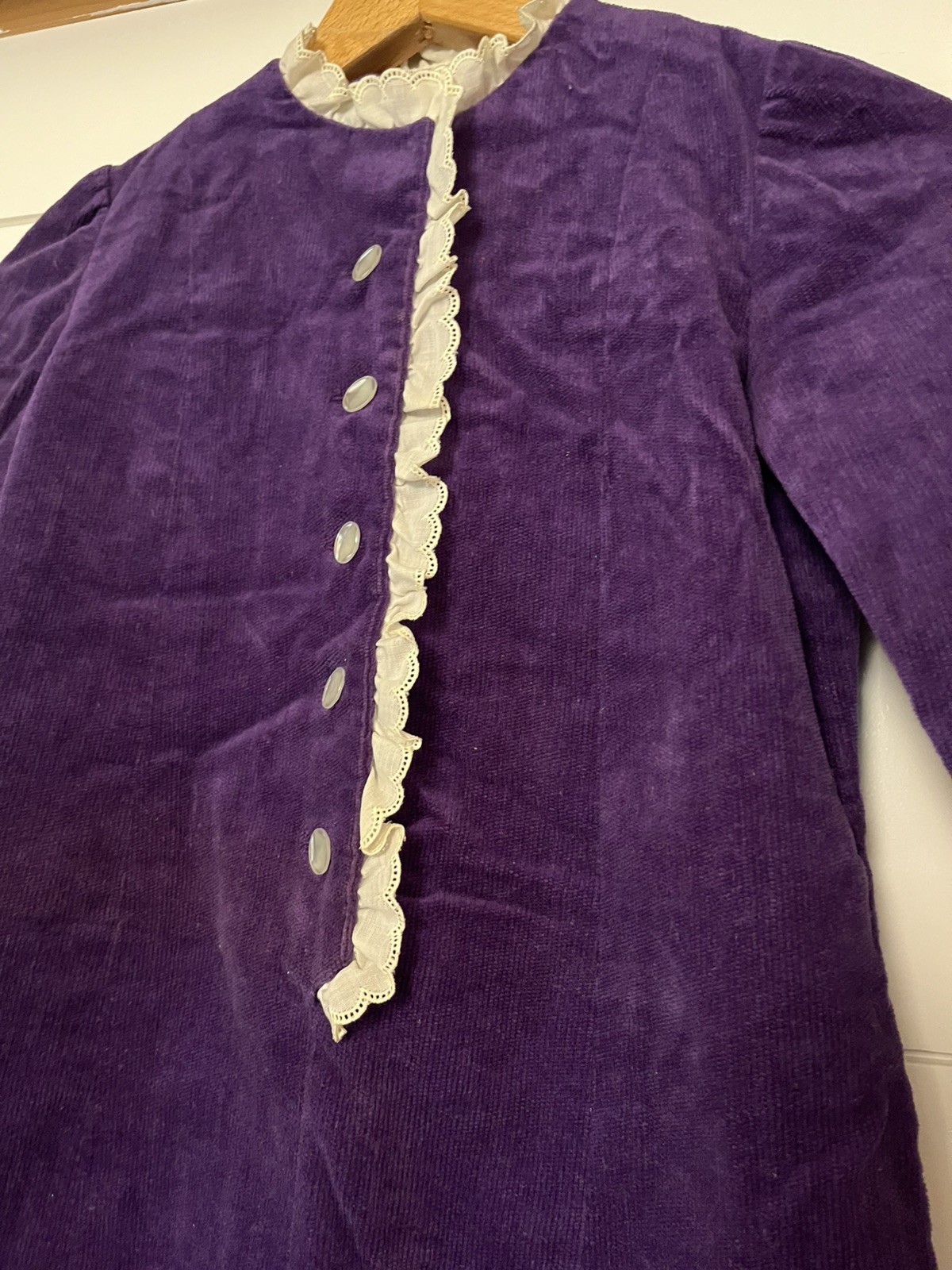 Vintage Handcrafted Purple Velvet Shift Dress Lace Mod Retro 60s 70s