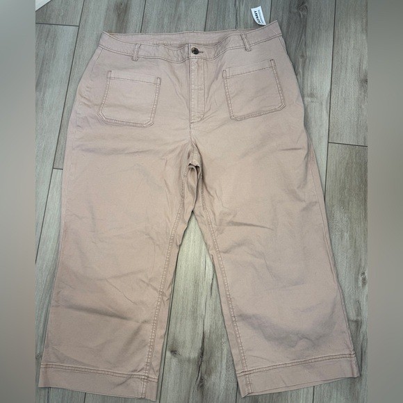 NWT Old Navy High Rise Wide Leg Pants 18 Petite Tan Pink Utility Patch Pocket
