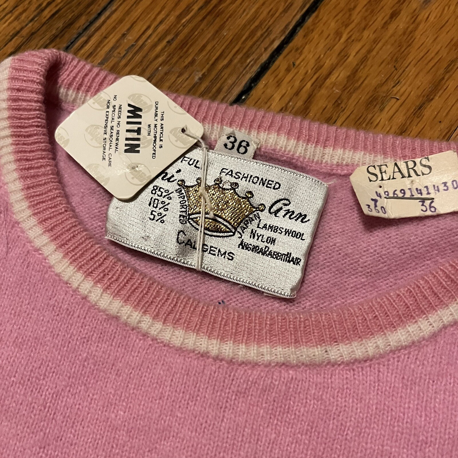 VTG Sears Toni-Ann Sweater Pink Dead Stock NWT Wool Nylon