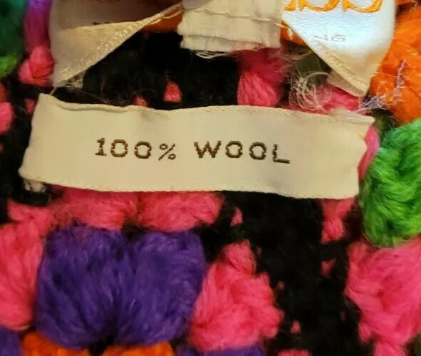 STUNNING Vintage 70s Empress 100%Wool Crochet Skirt Medium Psychedelic RARE
