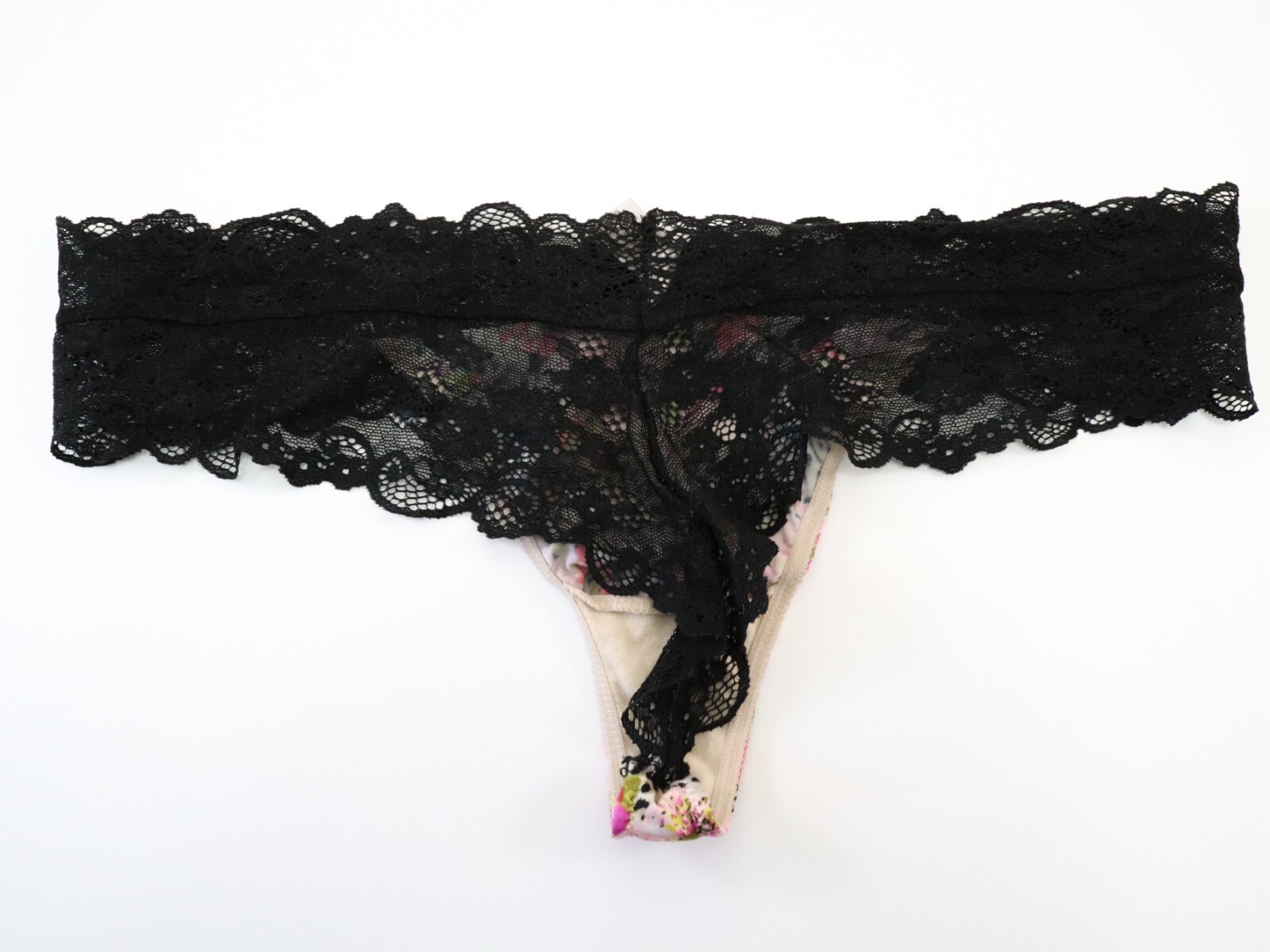 TRUE VTG Victoria’s Secret 2011 Satin Silky Lace Tanga Thong Panty MEDIUM