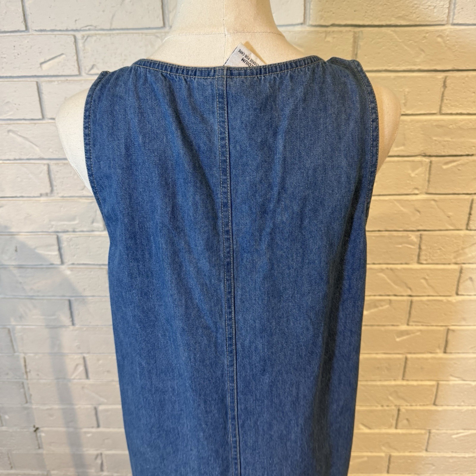 Vintage 90s The Quacker Factory Embroidered Appliqué Denim Pinafore Dress M
