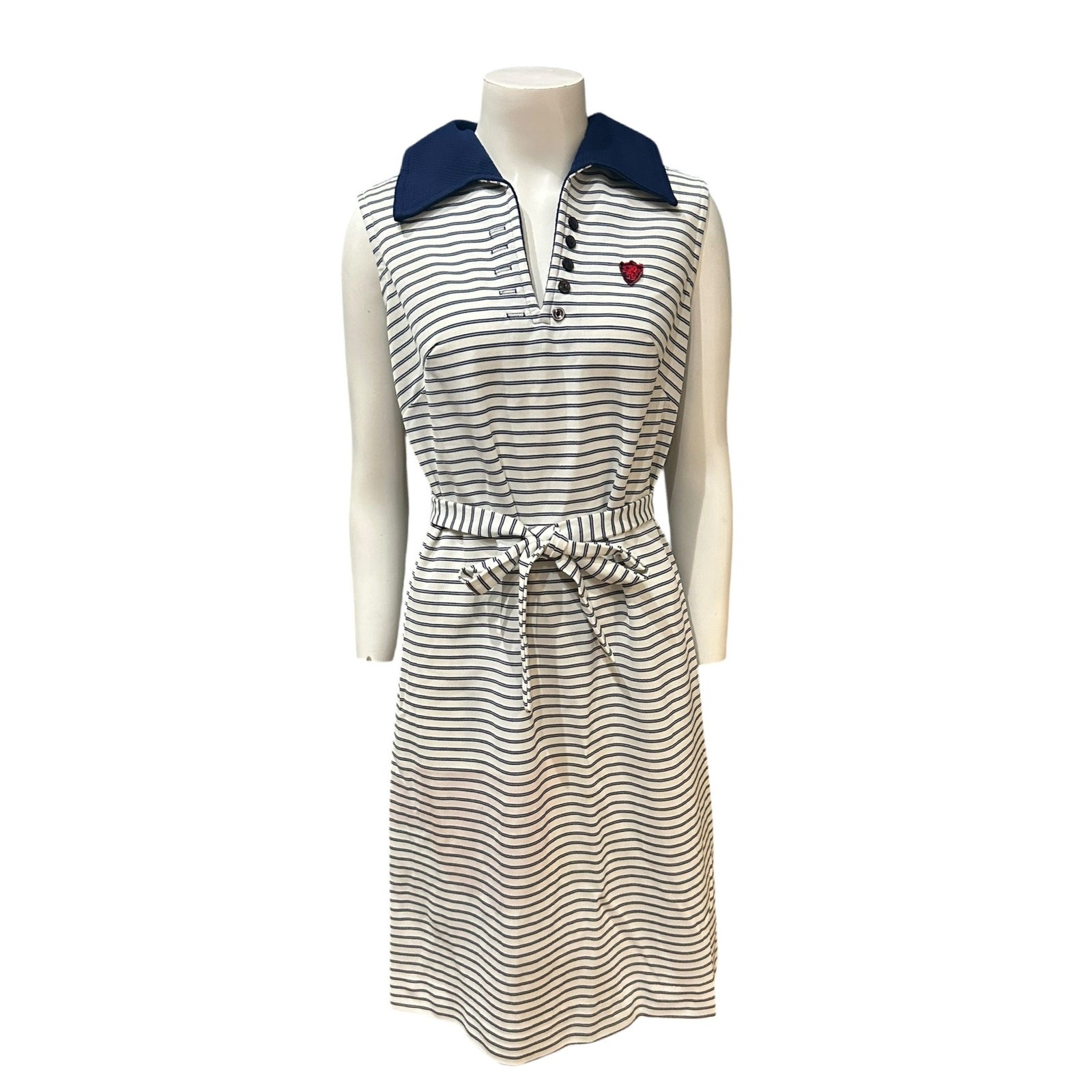 Vintage 70s Nautical Striped Polo Dress Sleeveless Retro Dress / Small ^