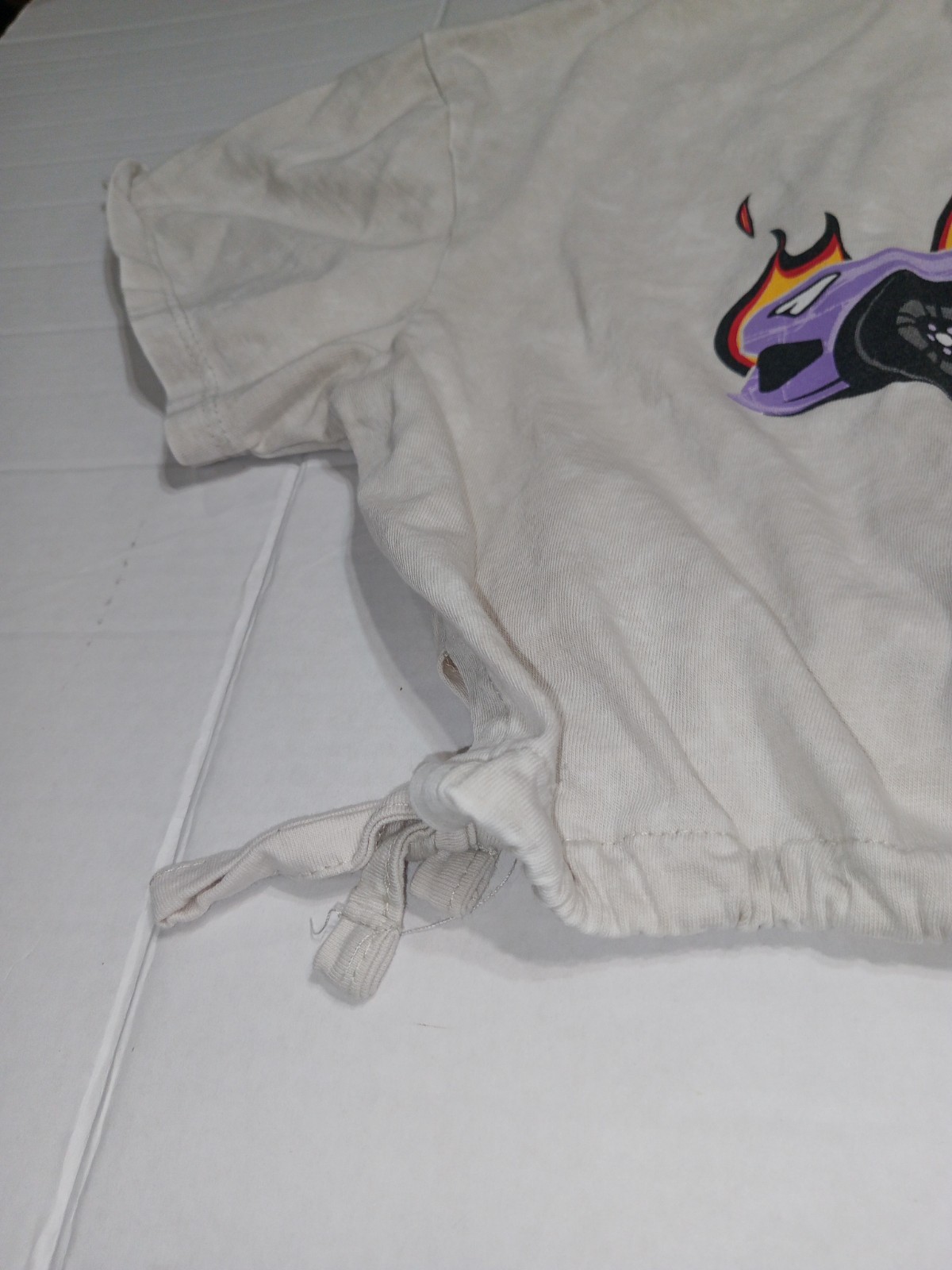 Y2K Race Car Flame Graphic Crop Top Womens Medium Tie Hem Streetwear Tee