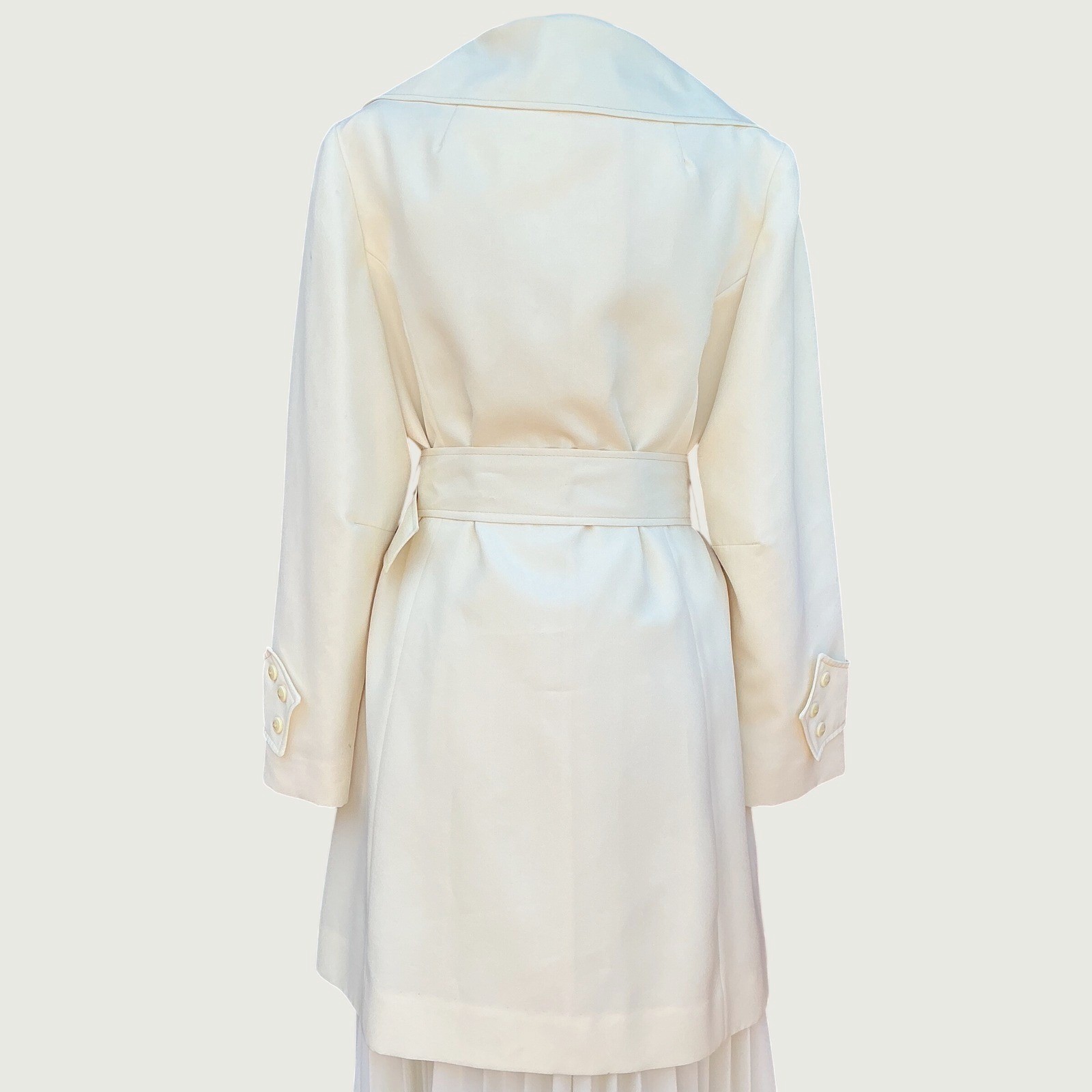 Vintage 70s Betty Rose Ivory Belted Rain Coat Womens M Jackie O Mod Trench USA