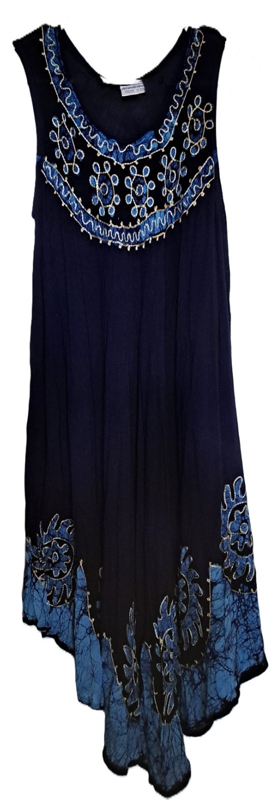 70s Navy Blue Gauze Bohemian Hippie Dress w Applique 8