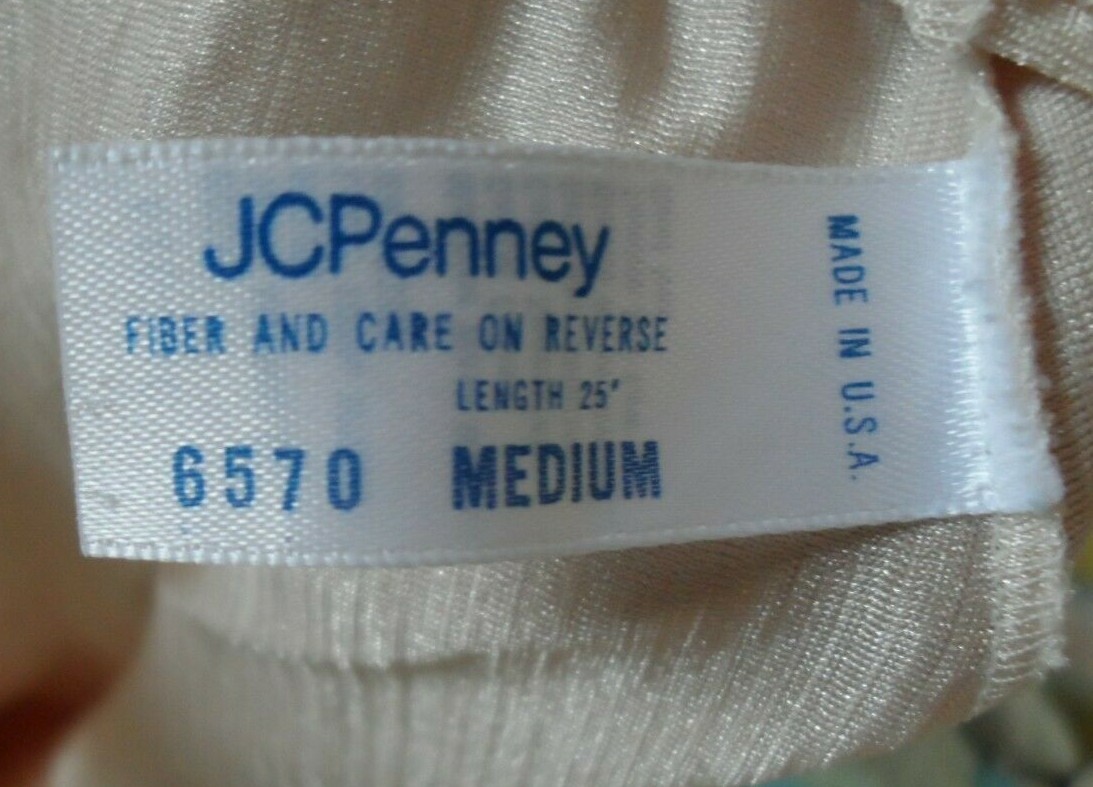 vintage half slip J C Penney nude tan M 6570 25″ antron III nylon lace side slit