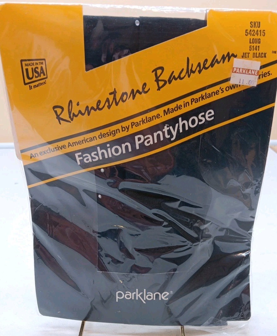 Vintage USA Pantyhose Parklane Long 5’6″/5’8″ Hosiery Rhinestone Jet Black USA