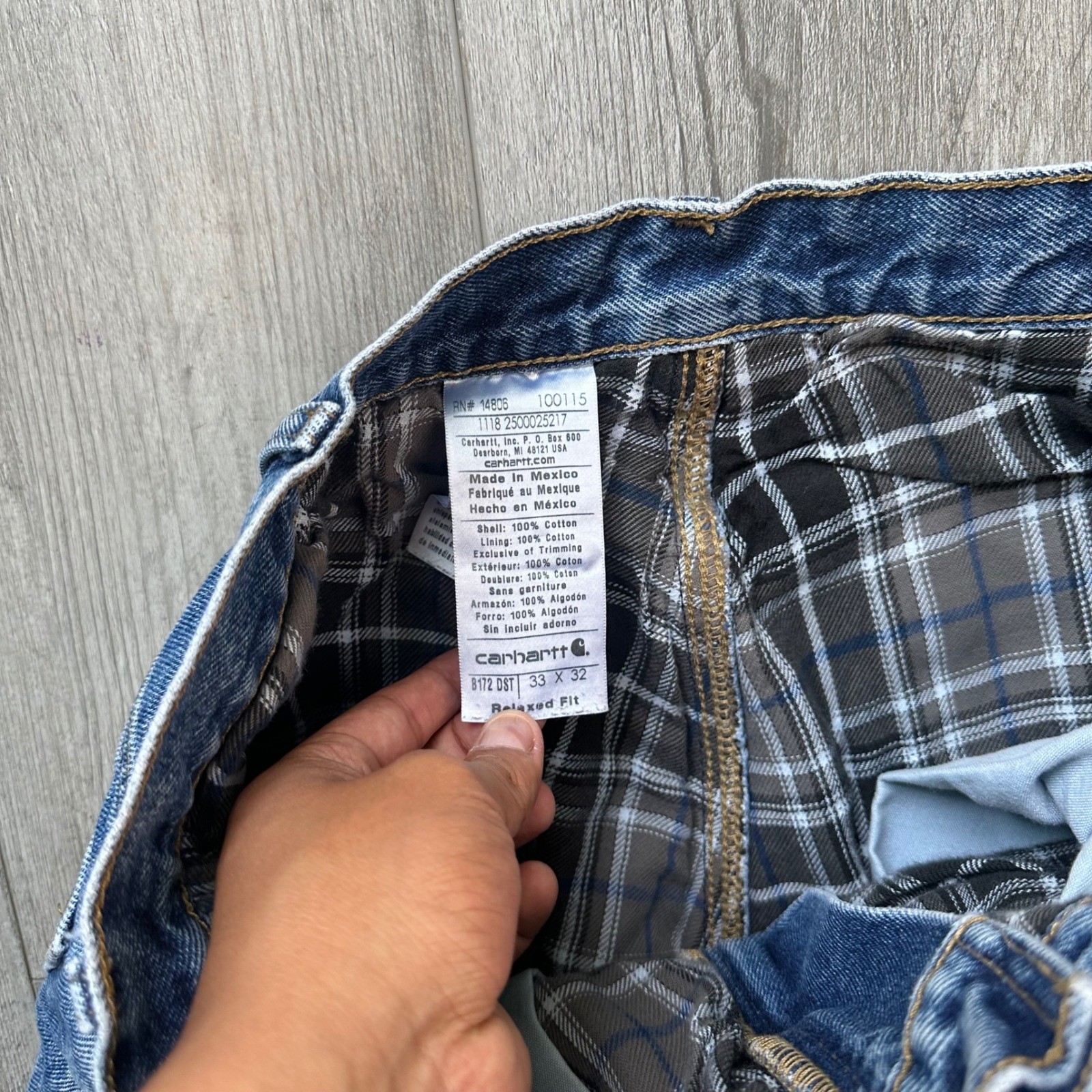 VTG Y2K Flannel lined Carhartt Relaxed Fit Blue Jeans 33×32 Work Wear denim