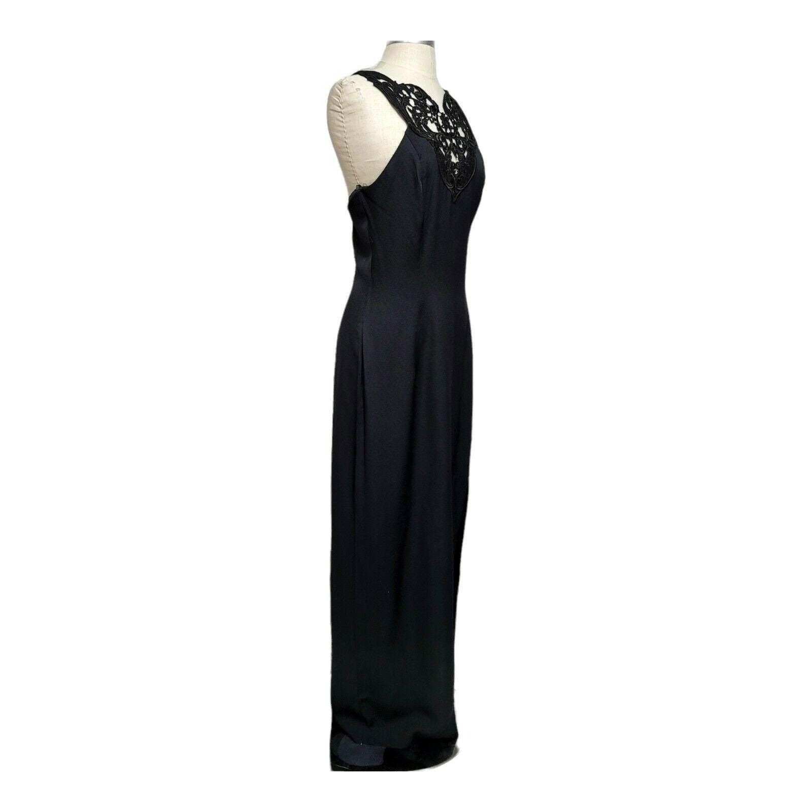 Vintage 90s Jessica McClintock Gunne Sax Black Halter Long Evening Gown Prom