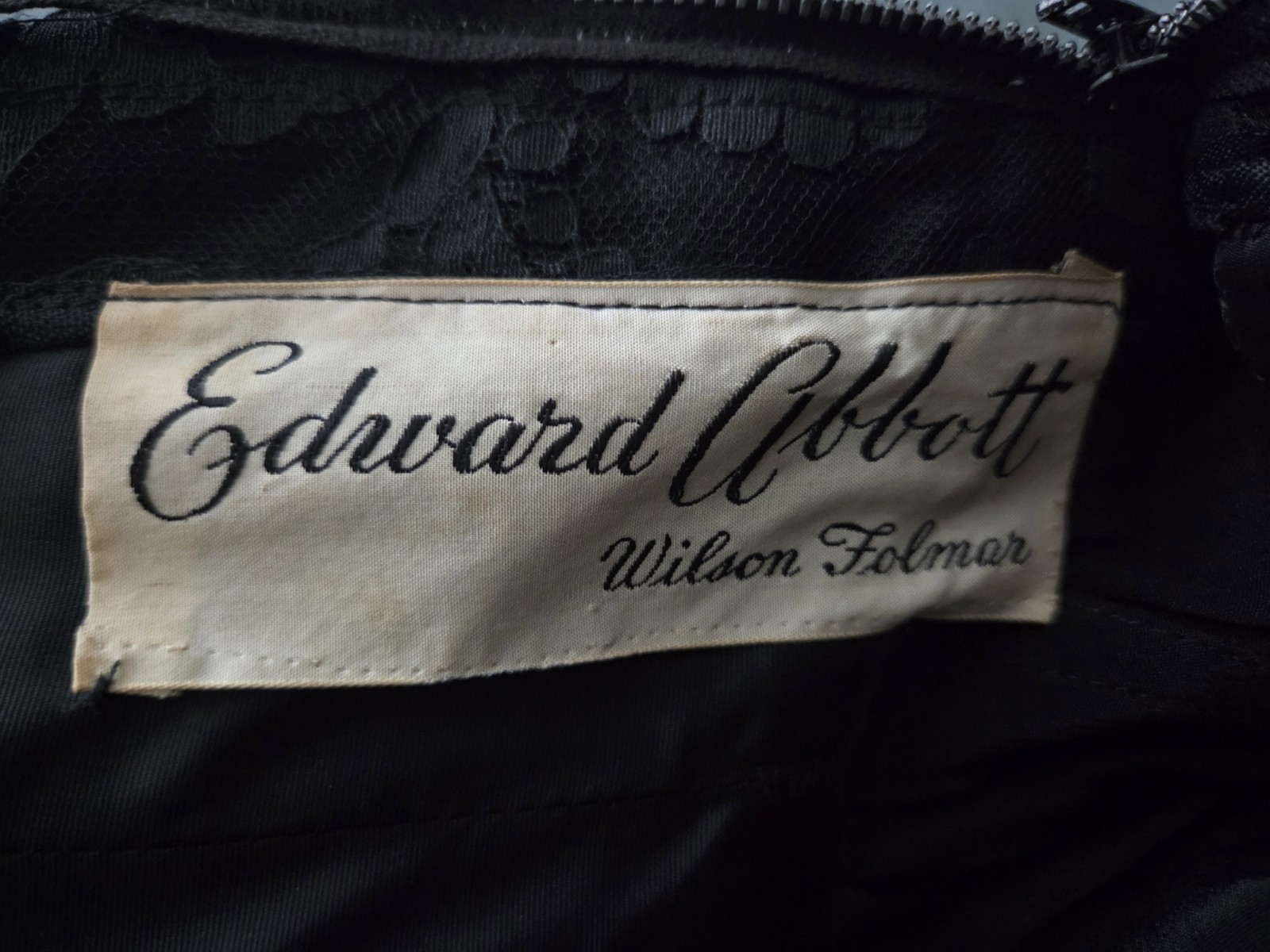 Vintage Edward Abbott Wilson Folmar Black Lace Strapless Dress, Elegant Cocktail