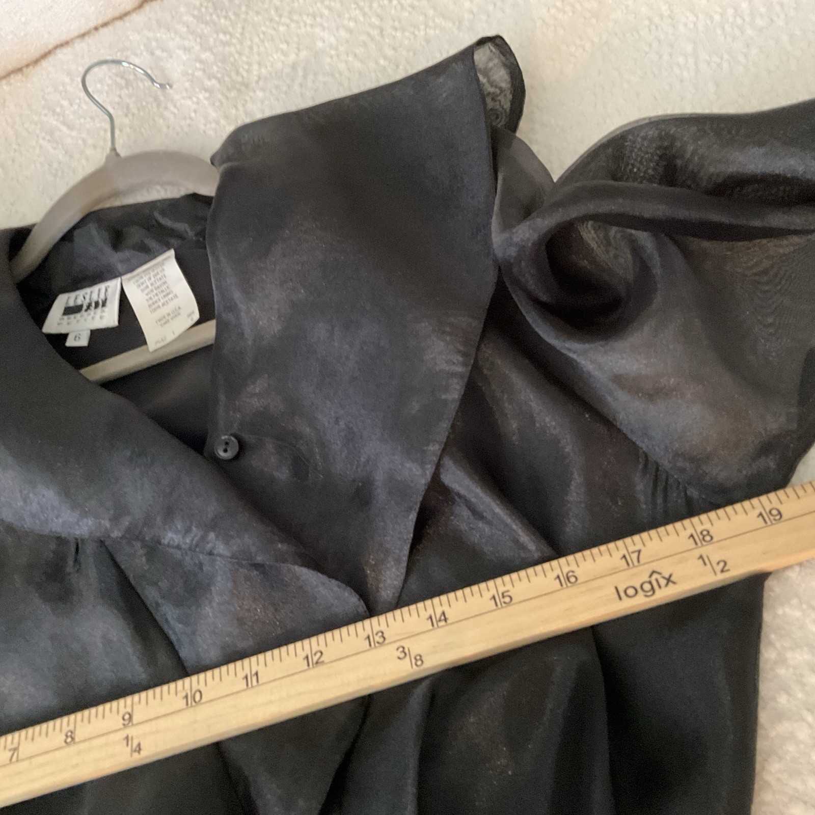 80’s Vintage Leslie Fay 6P Dress Black Gold Plaid Sheer Sleeve Cocktail Goth