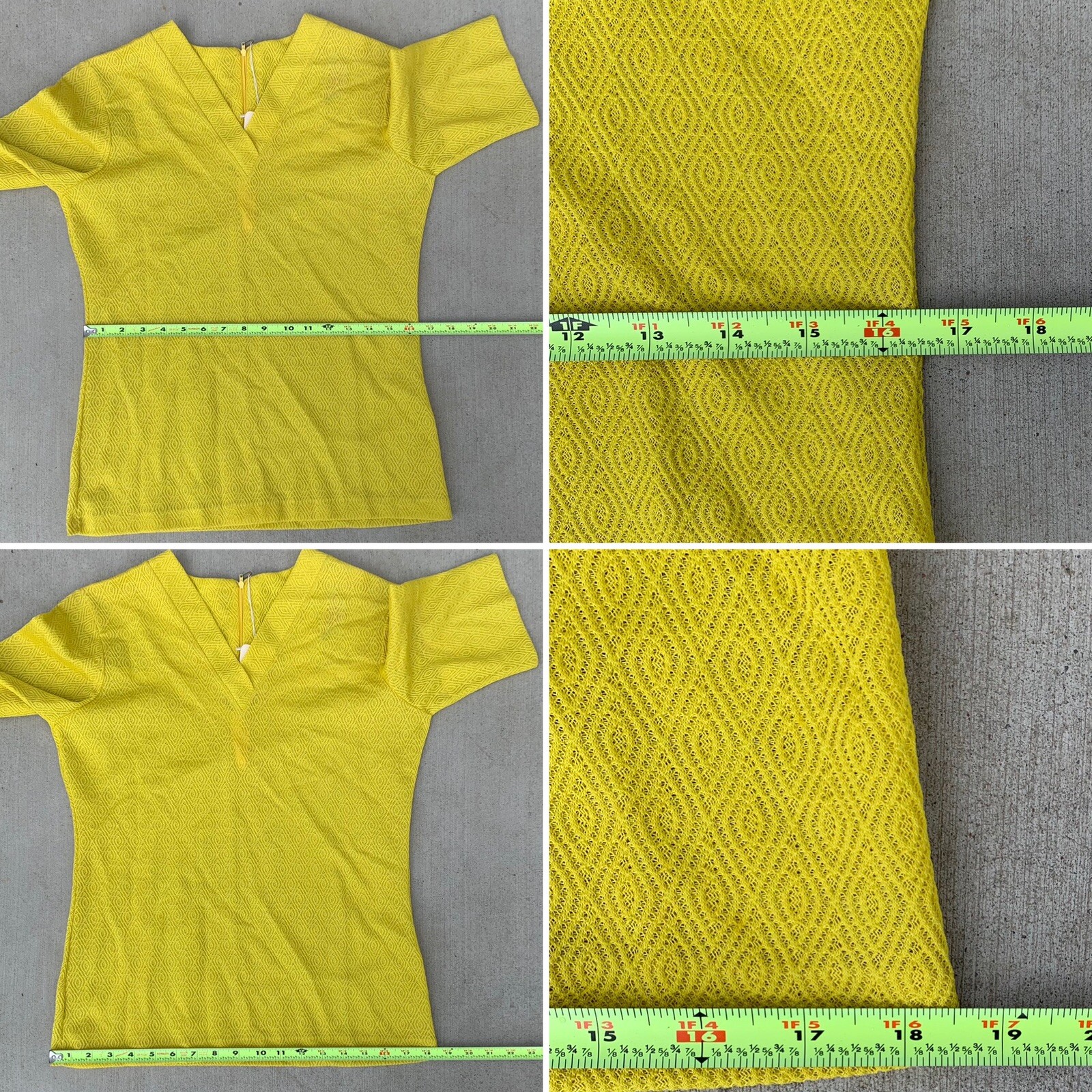 Vintage H Bar C California Ranchwear Top Diamond Pattern Knit Yellow 60s 70s M
