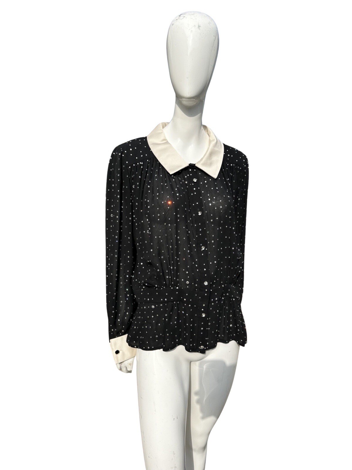 Vintage 70s DISCO VALENTINO night Sheer Sexy Swarovski Cristals Studded Blouse
