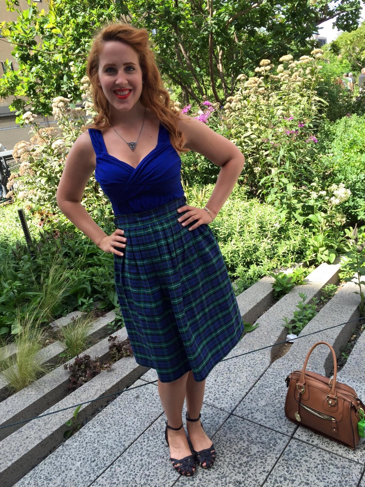 Vintage 90s does 50s David Brooks Green, Blue, and Yellow Plaid A-Line Skirt W26