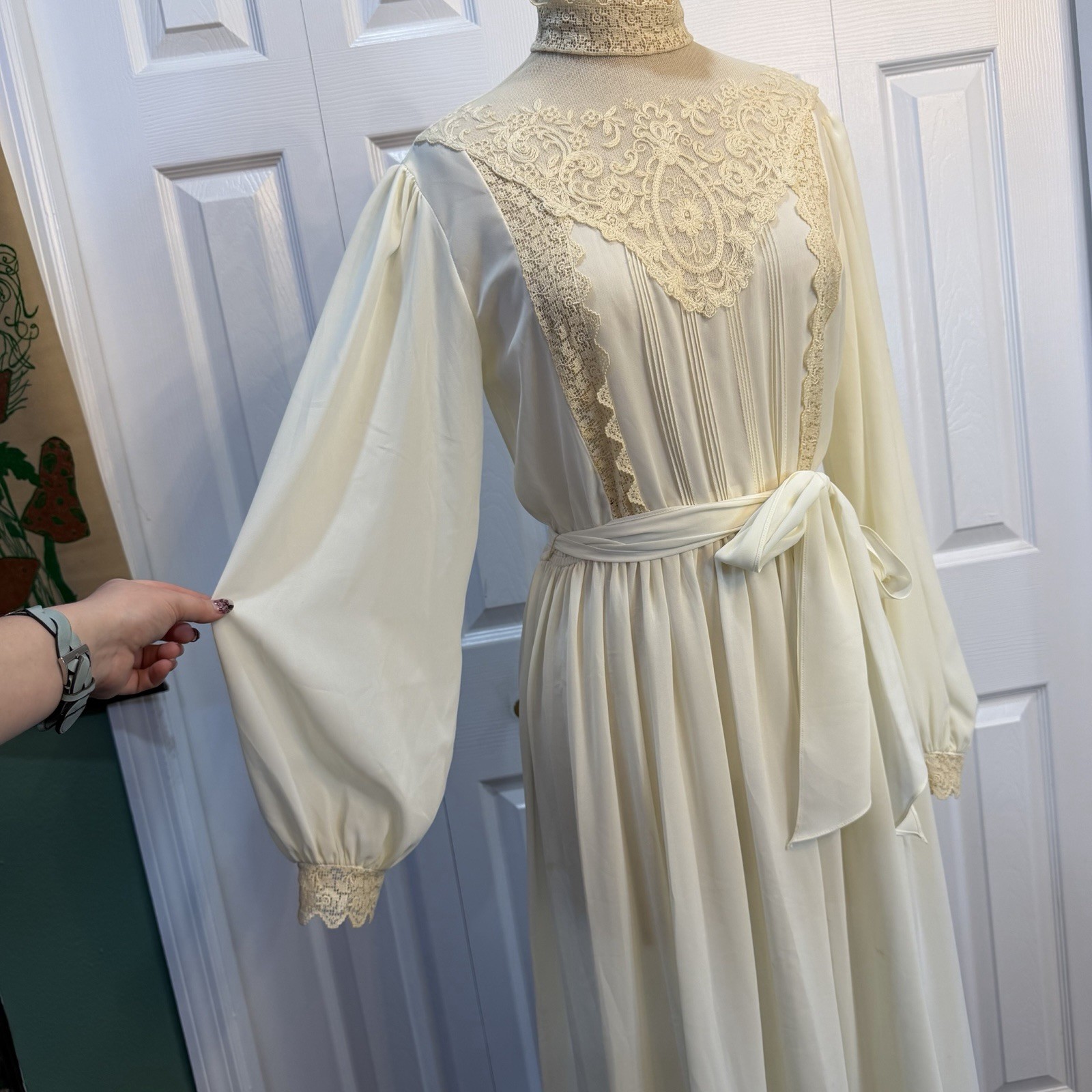 Vintage 70s Bonnie Strauss Dress Medium Lace Sheer Victorian Cottage Prairie 80s