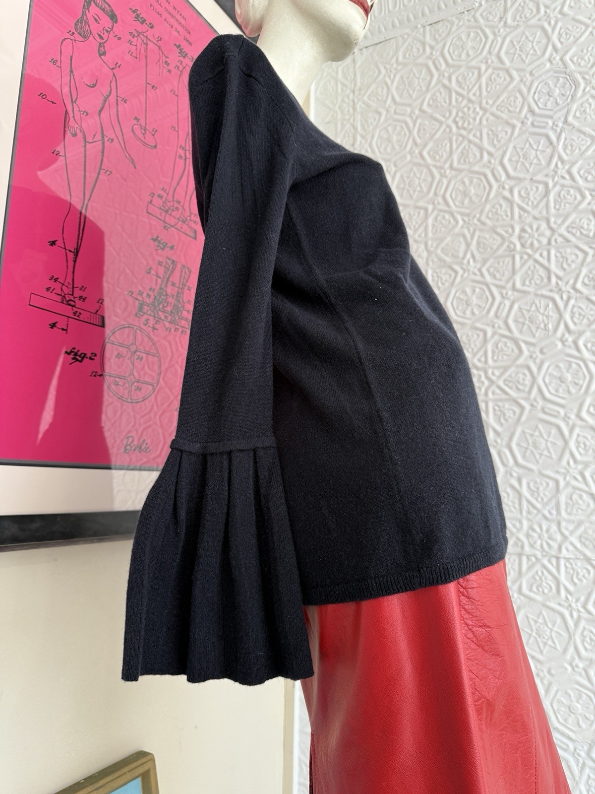 Vintage black cashmere sweater Neiman Marcus Bell sleeve tunic oversize XS