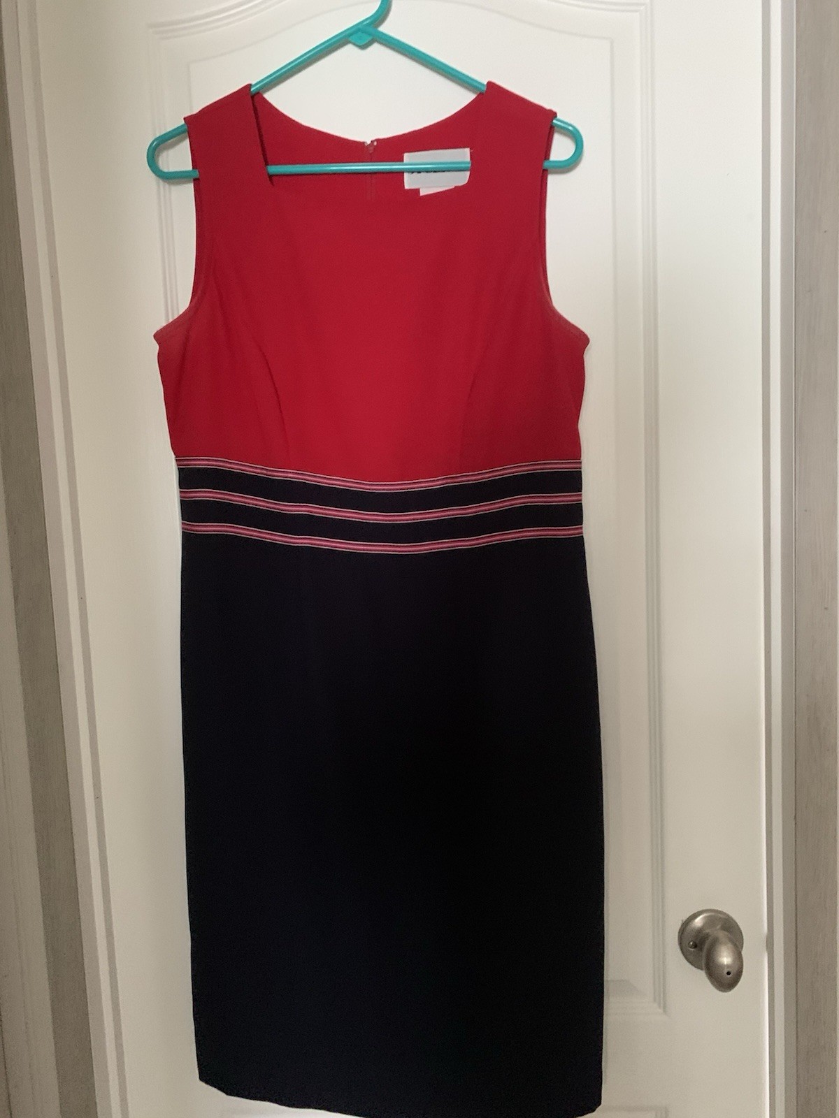 STUDIO I Faux Skirt 2 pc Suit Dress Size 10 Polyester Vintage Red/Navy B32-3