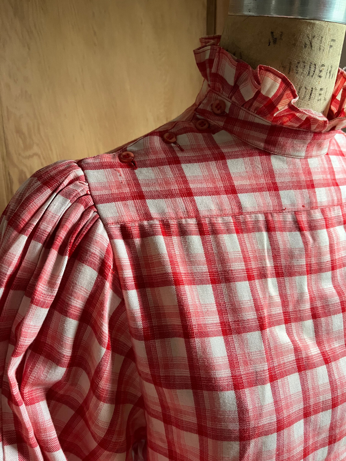 Vintage Cottage Core Victorian Prairie Plaid Blouse