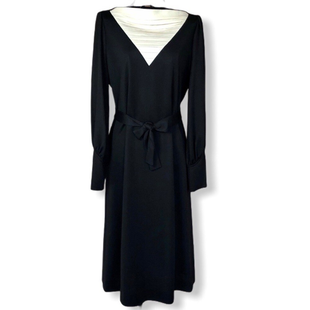 Vintage Kevin Stuart Petites Tie Waist Dress Black Size Medium Petite