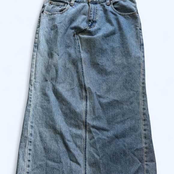 Assymetric Recycled Arizona Jeans Wrap Maxi Denim Skirt Back Slit Grunge