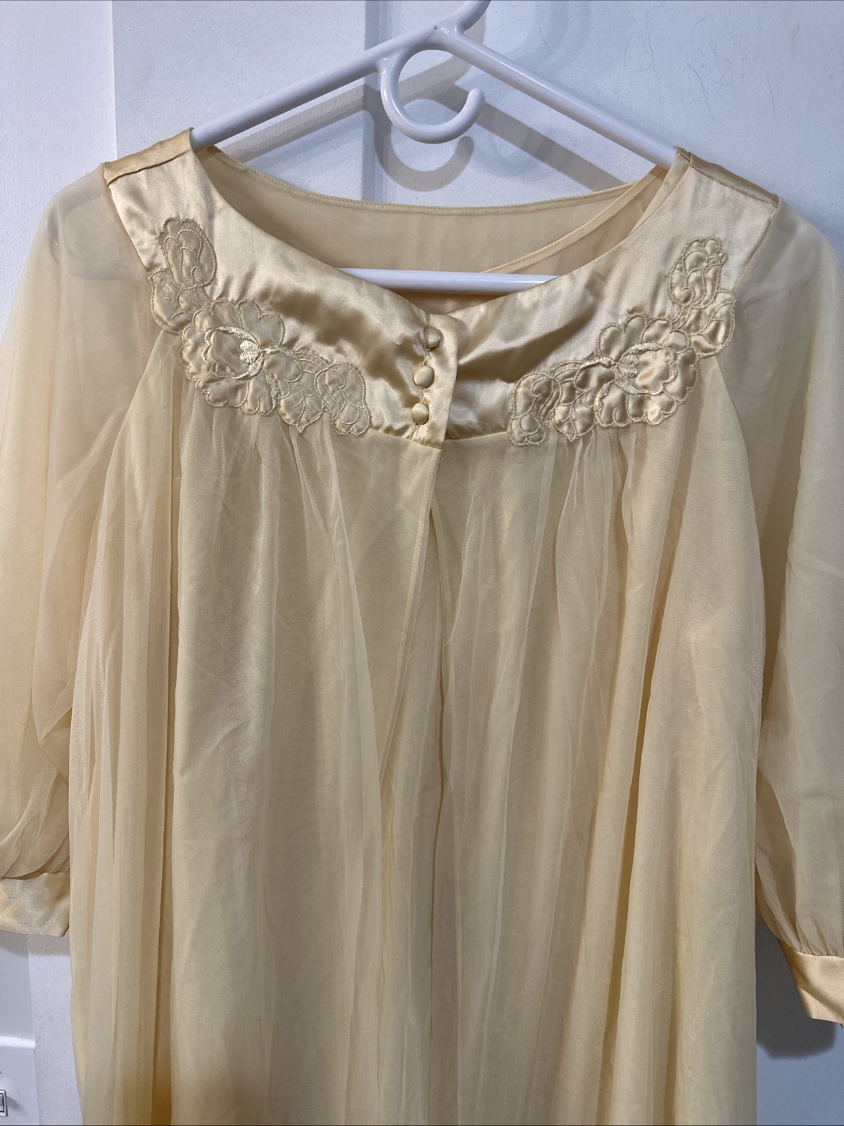 Vtg Gossard Artemis Yellow Chiffon Nightgown & Robe Set Peignor M Style 1101