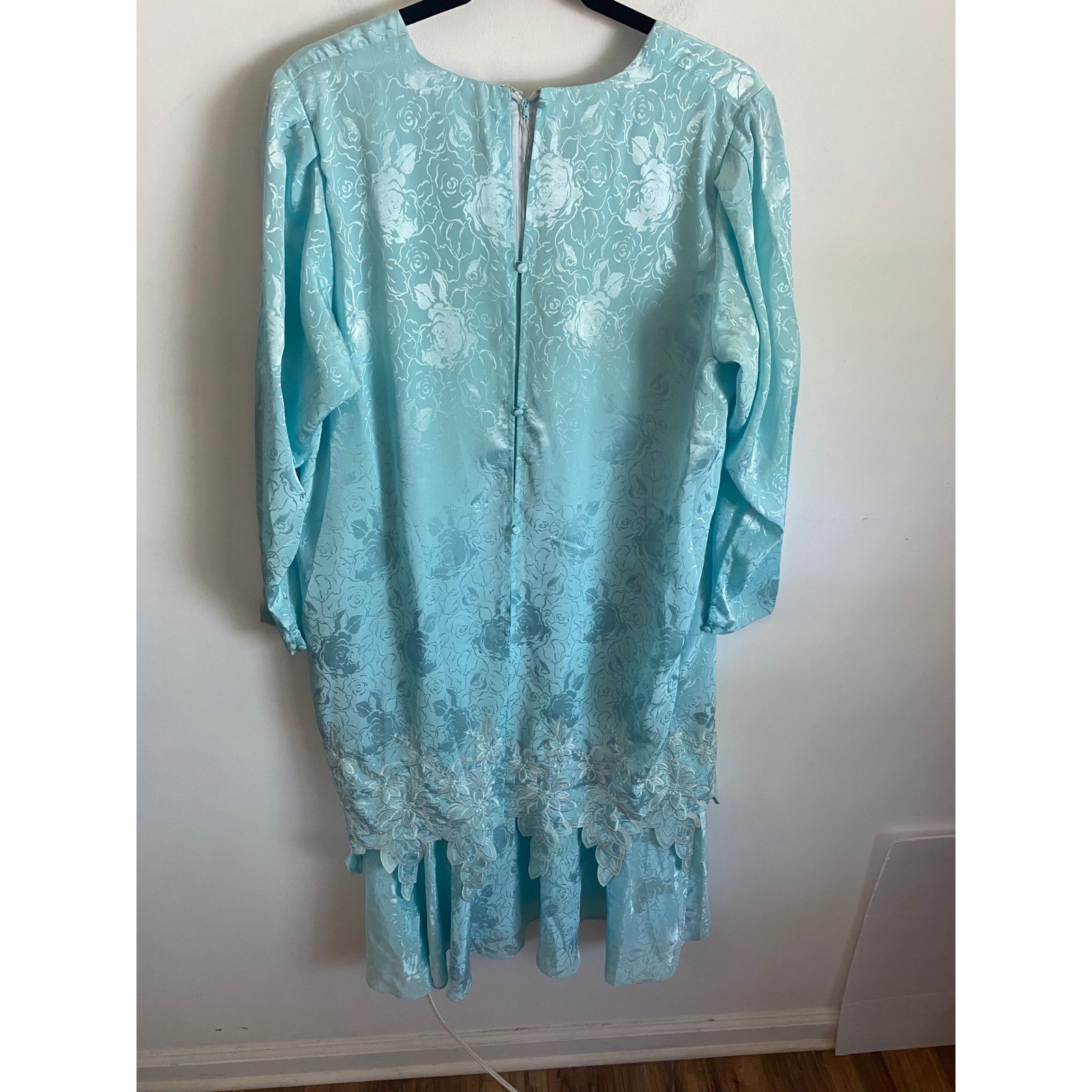 Lauren Alexandra Vintage Aqua Blue Floral Jacquard Lace Drop Waist Dress Size 12