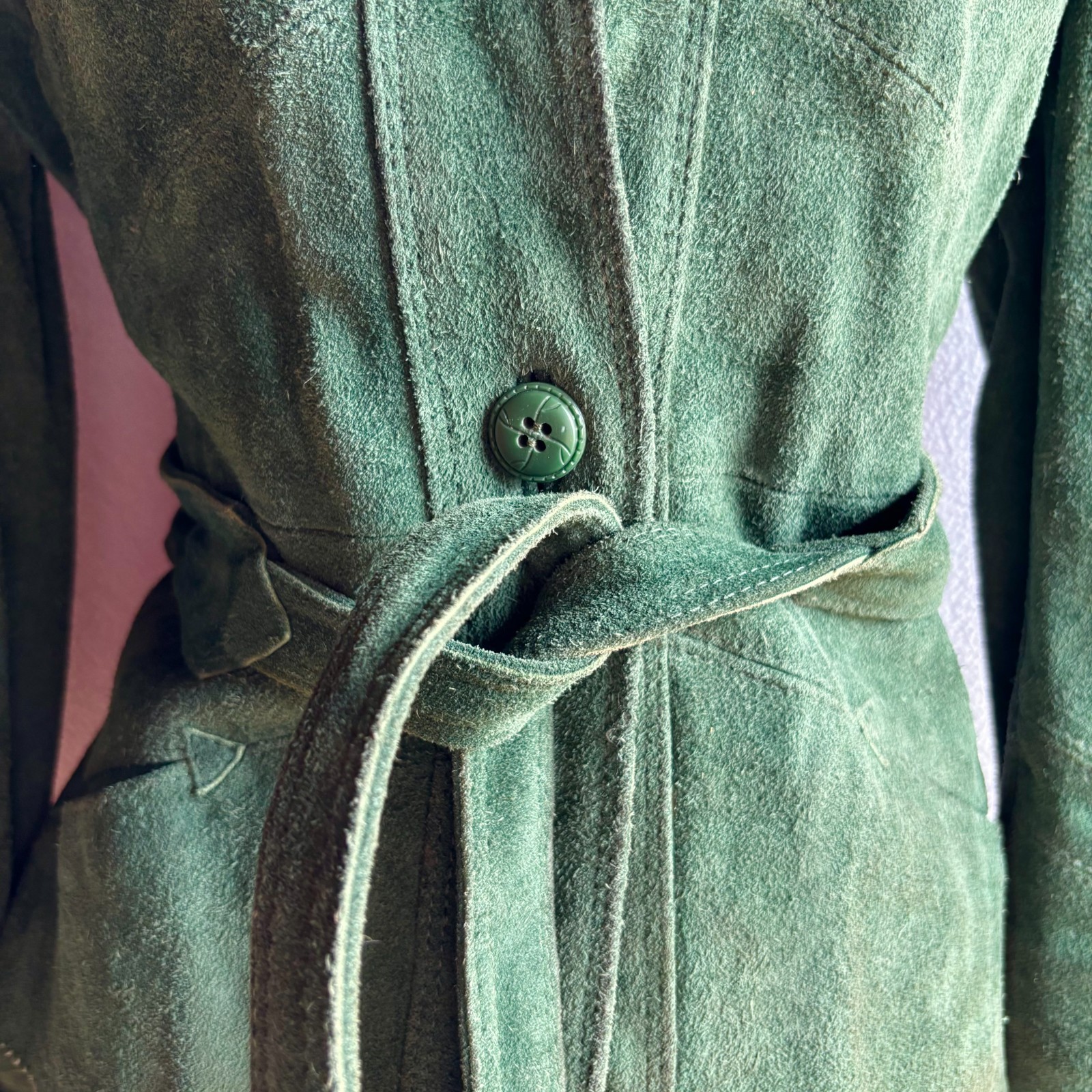 Vintage 1970s Green Suede Belted Jacket The Tannery 36 Bust