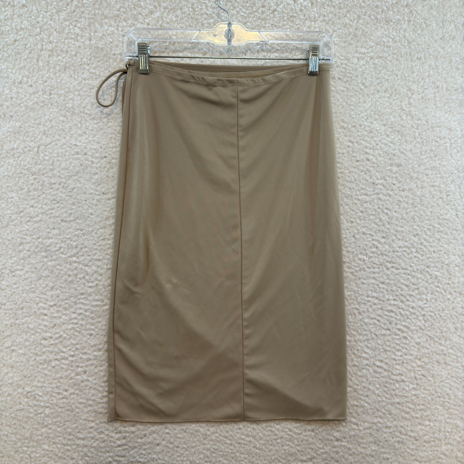 90s Y2K Vintage Wrap Midi Skirt Medium Tan Slinky Stretch Boho Fairy Grunge