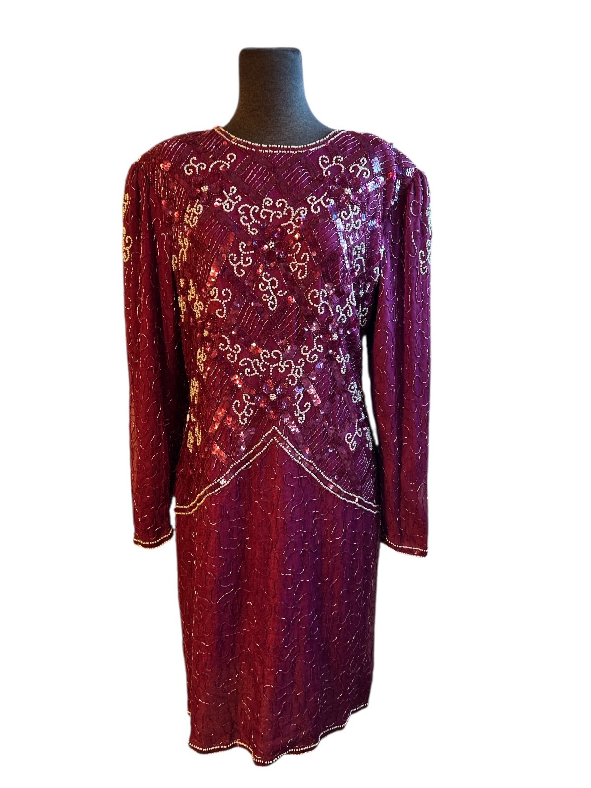 Sweelo Vintage Heavily Sequin Beaded Sheath Evening Event Holiday Dress XL 12-14