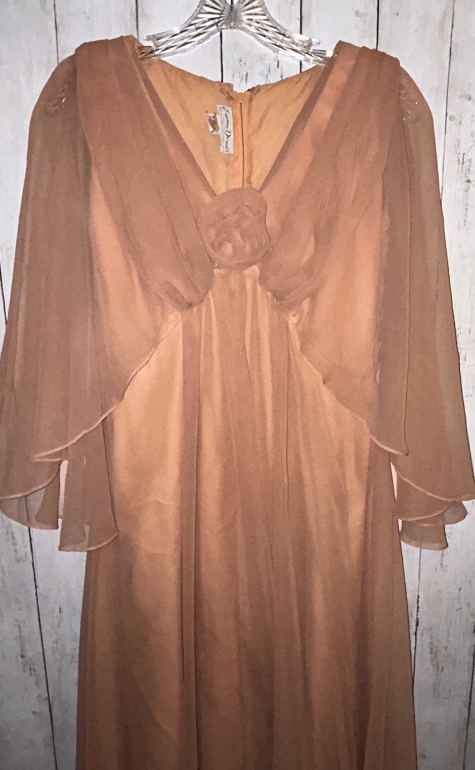 Emma Domb California Dress 14 Empire Waist Cape Sleeve Orange Chiffon Altered