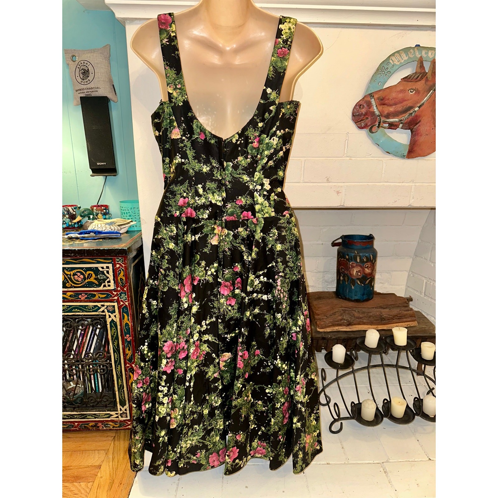 VINTAGE FIFTIES GRENELLE ESTEVEZ FLORAL PRINT CIRCLE SKIRT POLISHED COTTON DRESS