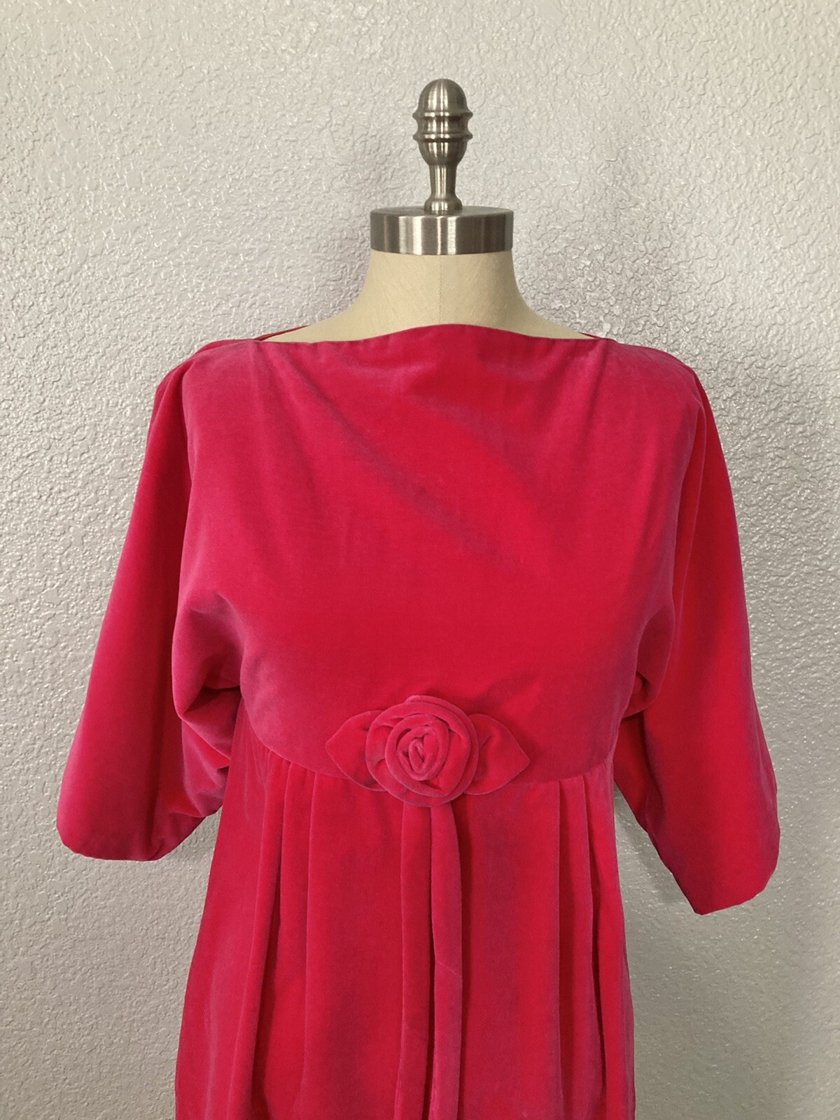 Vintage Timely Fashions More Chicago Pink Velvet Sabrina Neck Dress For Costume