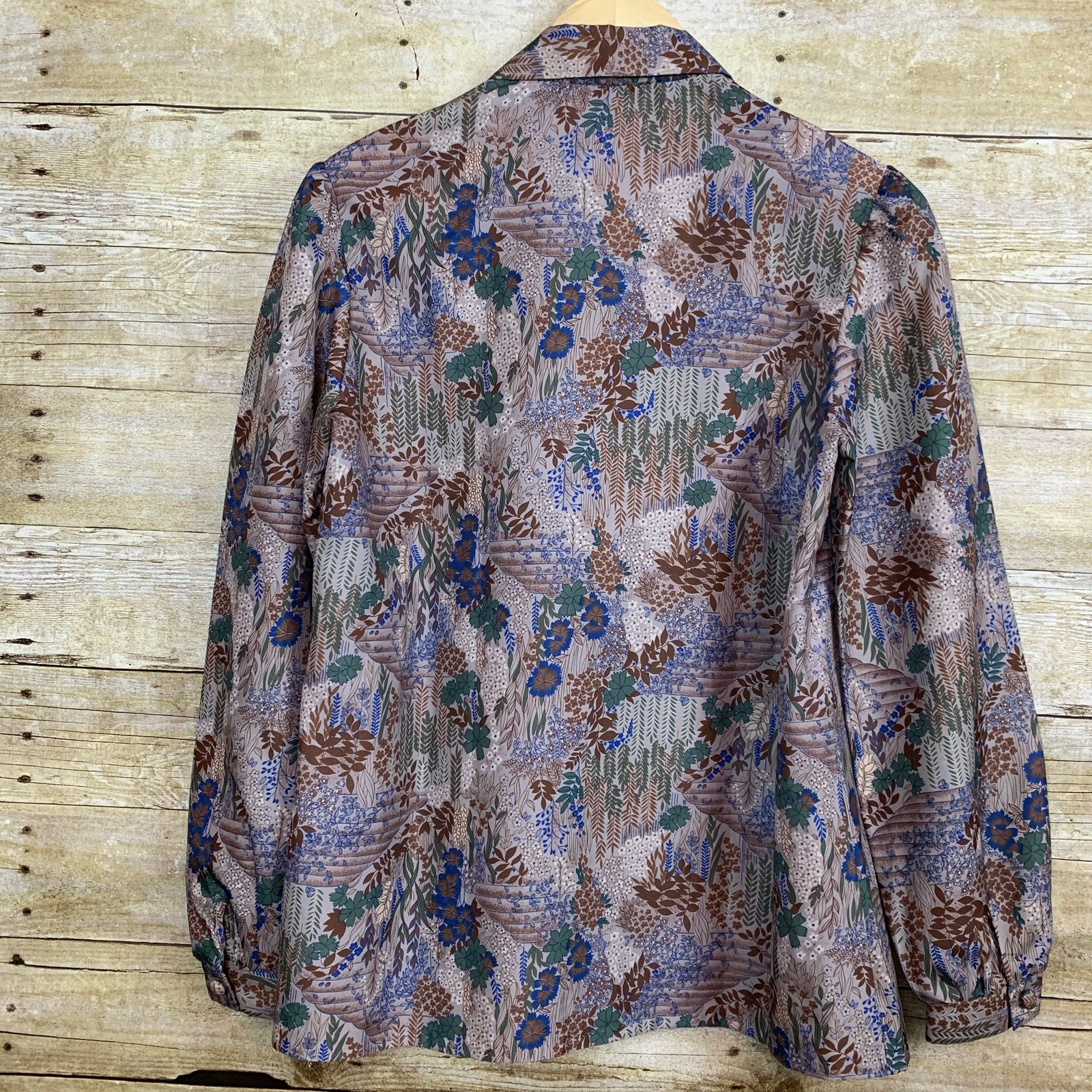 Vintage Surrey Blouse Fabric Covered Buttons All Over Print Womens Large
