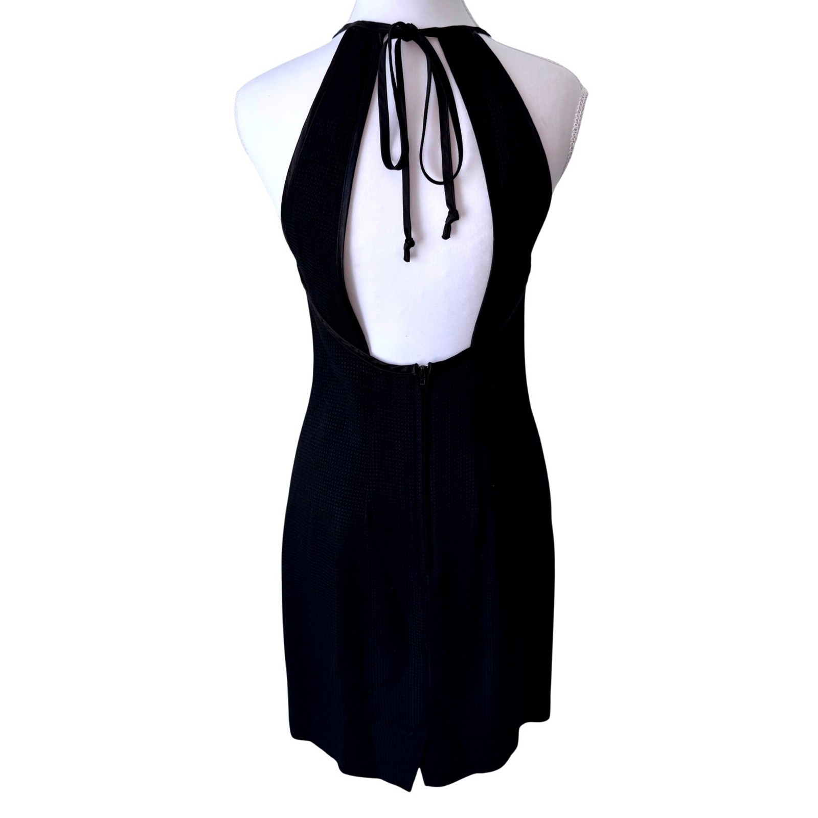 Vintage Mini Dress Black Textured Open Back Tie Halter Be Smart Size 5/6