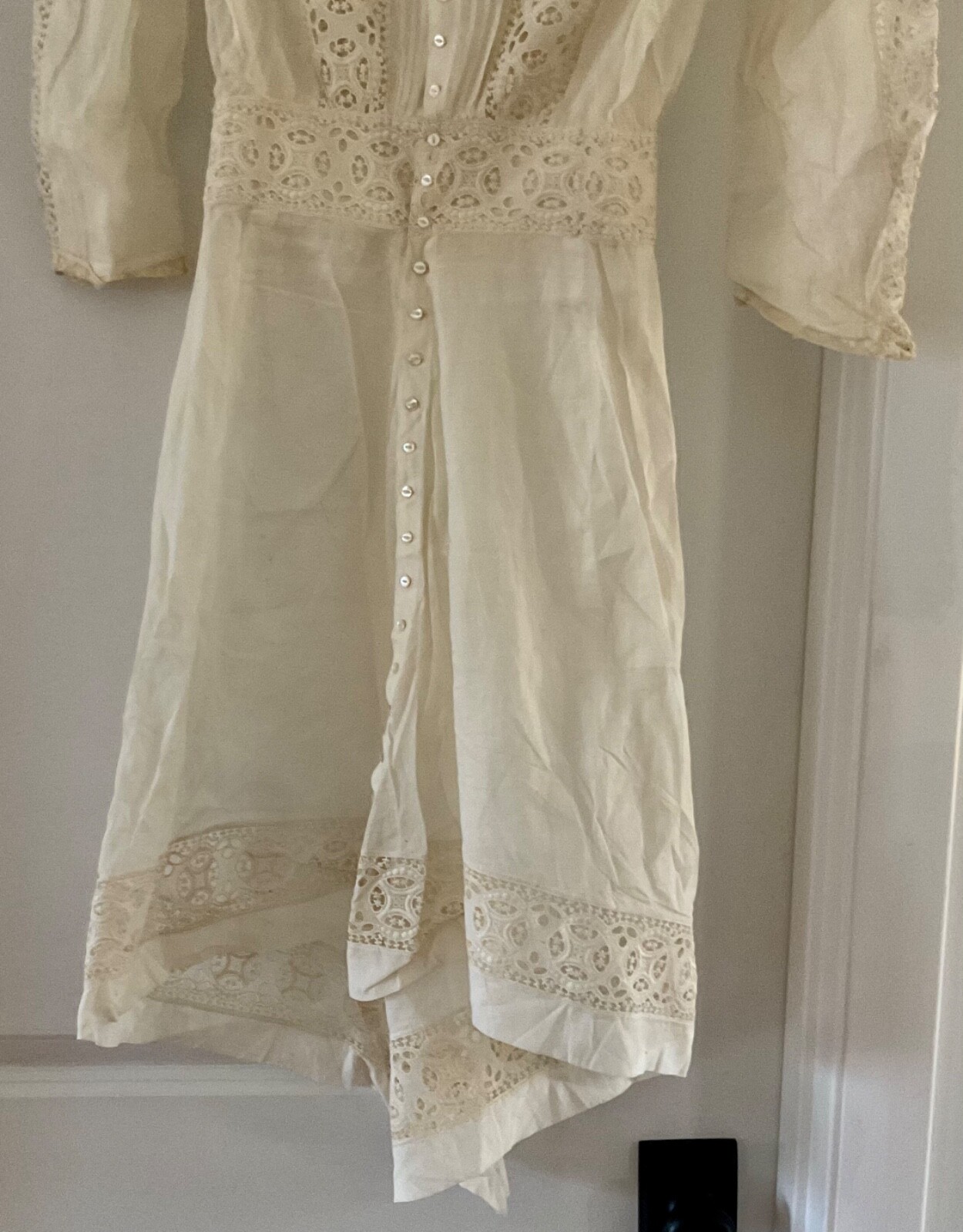 VICTORIAN EDWARDIAN SUMMER GARDEN COTTON LACE TEA WEDDING DRESS EXC XS