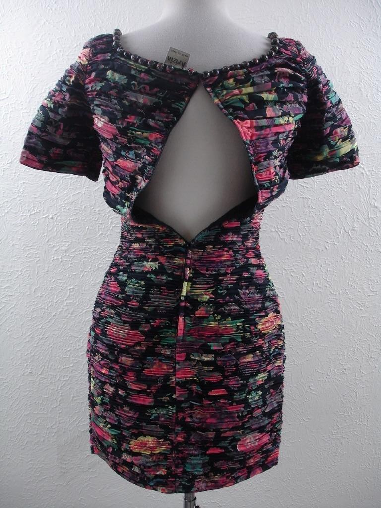 Women’s XS S sz 42 Vtg 1980’s Krizia Italy Mini Dress 100% Silk Ruched Pleated